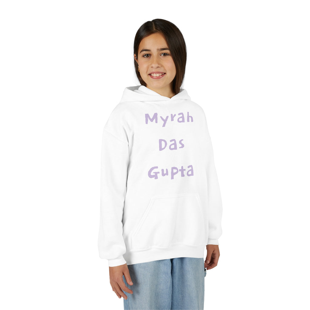 Youth Hoodie — Personalized Lavender Name Hoodie (Front: Myrah Das Gupta, Back: Tuktuk)