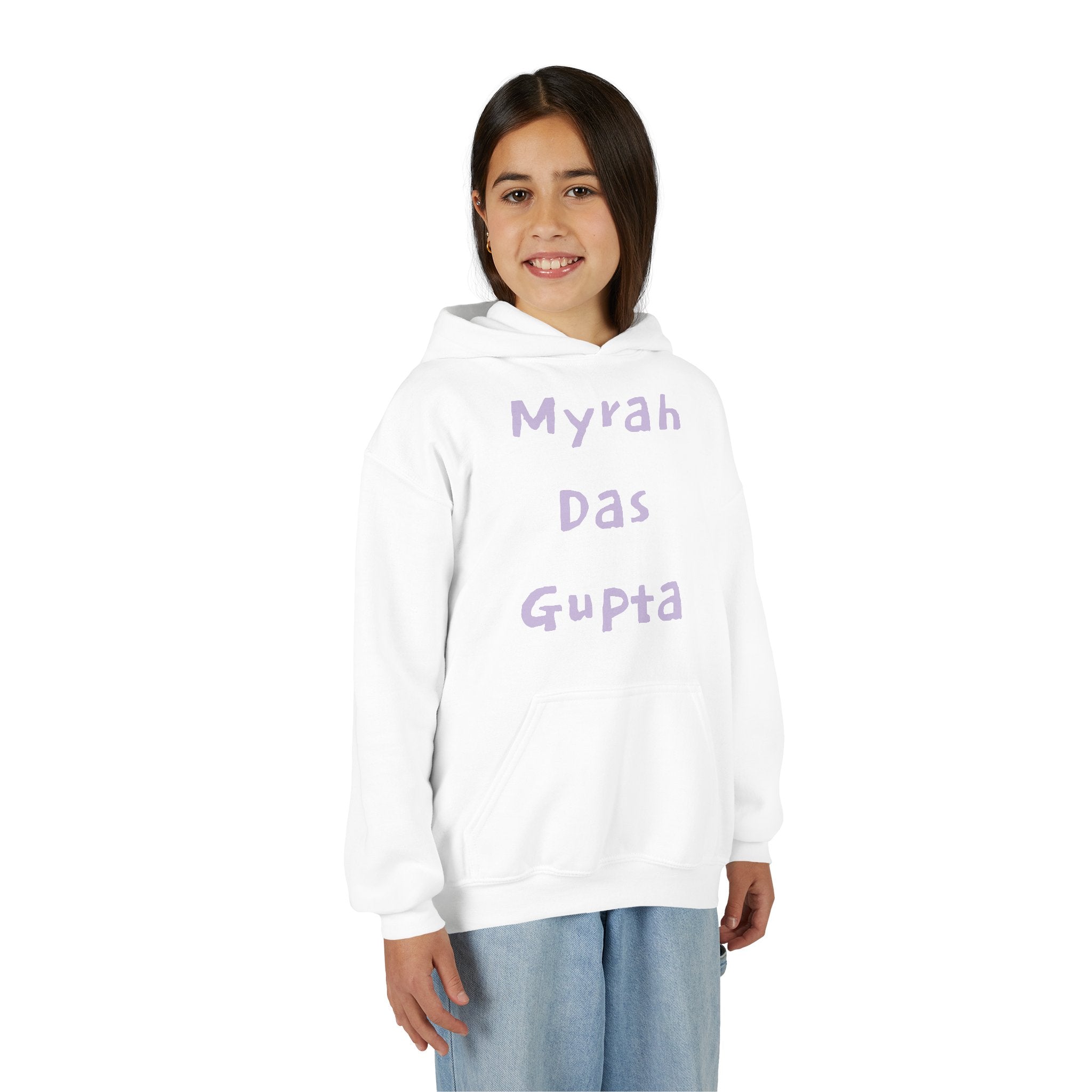 Youth Hoodie — Personalized Lavender Name Hoodie (Front: Myrah Das Gupta, Back: Tuktuk)