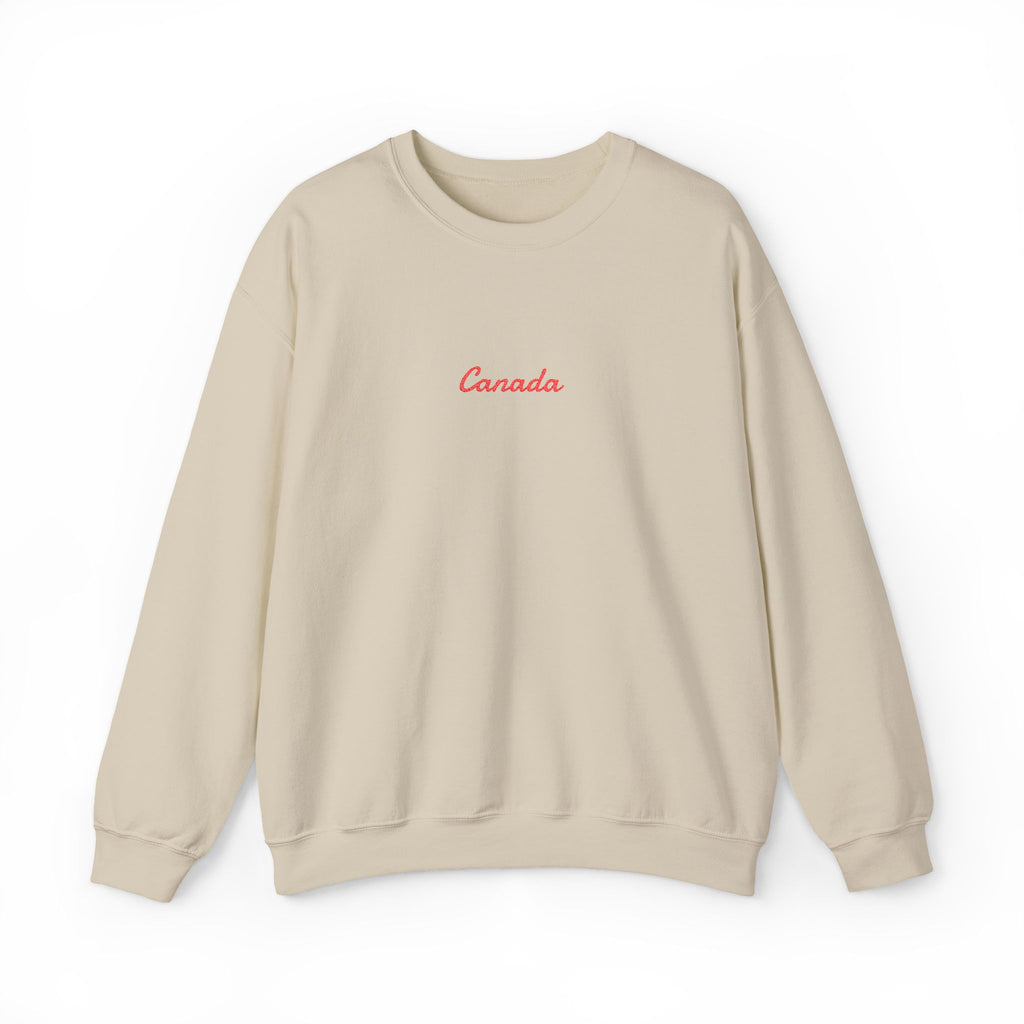 Canada Script Crewneck Sweatshirt — Minimal Red Embroidered Canada Pullover