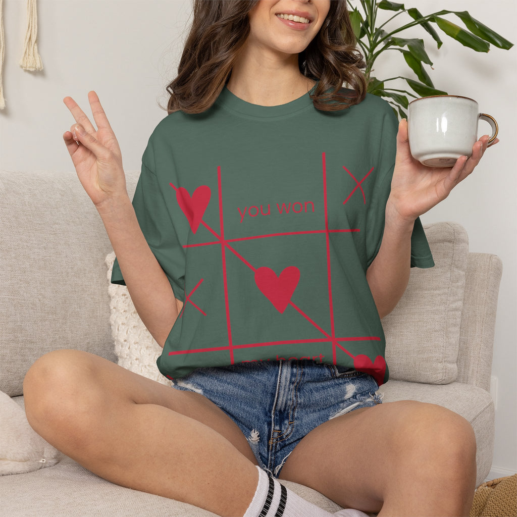 Valentine Tic-Tac-Toe Heart T-Shirt — "You Won My Heart" Graphic Tee