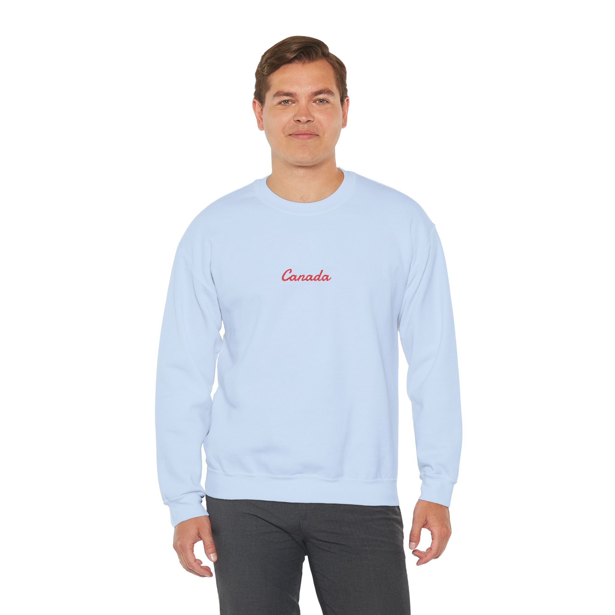 Canada Script Crewneck Sweatshirt — Minimal Red Embroidered Canada Pullover