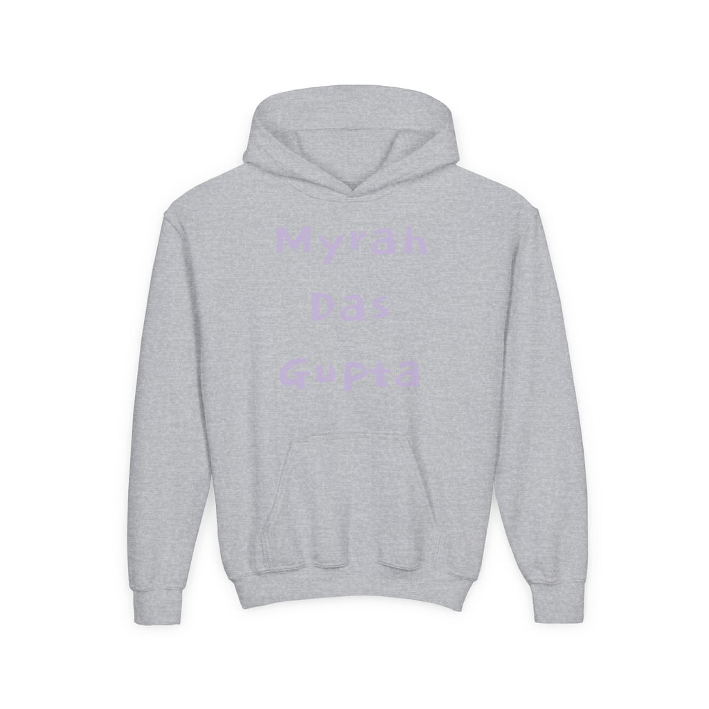 Youth Hoodie — Personalized Lavender Name Hoodie (Front: Myrah Das Gupta, Back: Tuktuk)