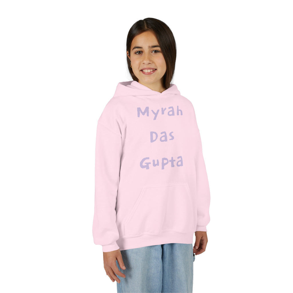 Youth Hoodie — Personalized Lavender Name Hoodie (Front: Myrah Das Gupta, Back: Tuktuk)