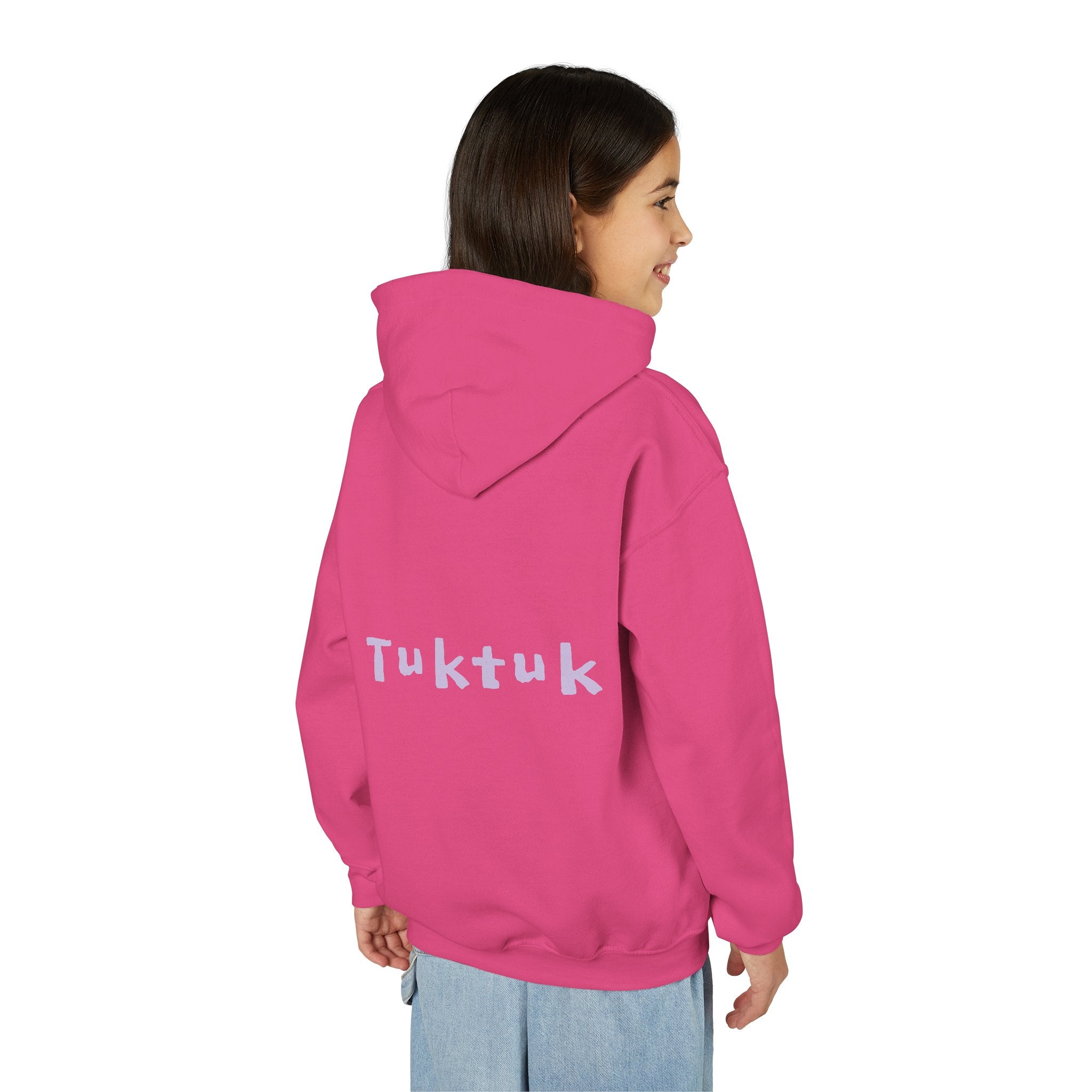 Youth Hoodie — Personalized Lavender Name Hoodie (Front: Myrah Das Gupta, Back: Tuktuk)