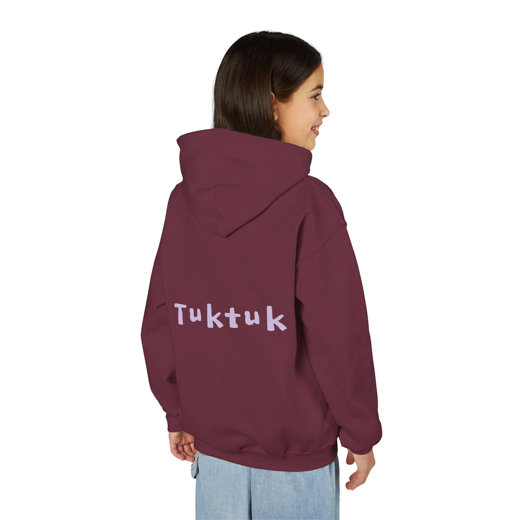 Youth Hoodie — Personalized Lavender Name Hoodie (Front: Myrah Das Gupta, Back: Tuktuk)