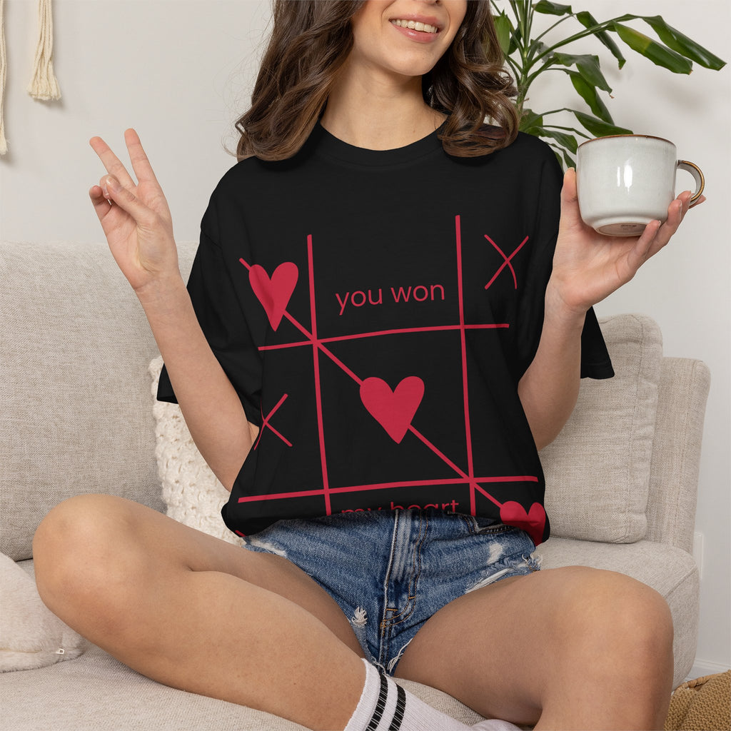 Valentine Tic-Tac-Toe Heart T-Shirt — "You Won My Heart" Graphic Tee