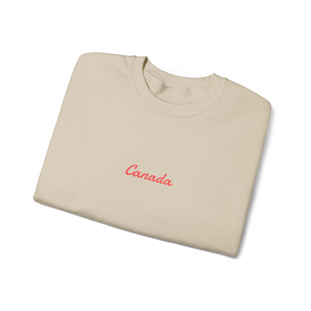 Canada Script Crewneck Sweatshirt — Minimal Red Embroidered Canada Pullover