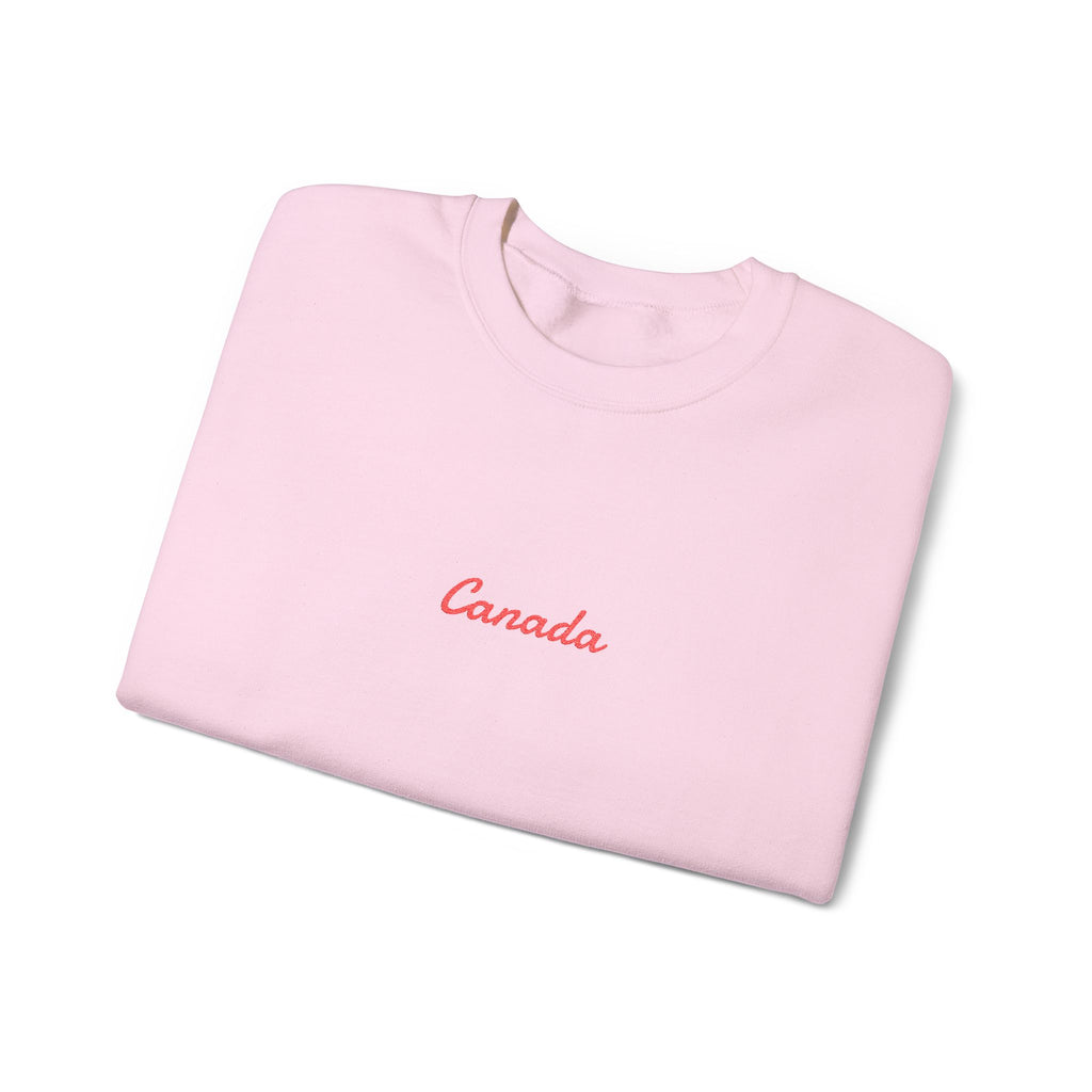 Canada Script Crewneck Sweatshirt — Minimal Red Embroidered Canada Pullover