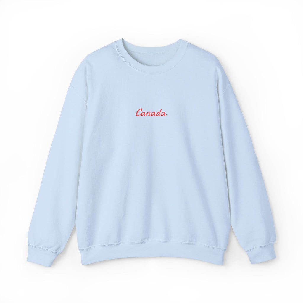 Canada Script Crewneck Sweatshirt — Minimal Red Embroidered Canada Pullover