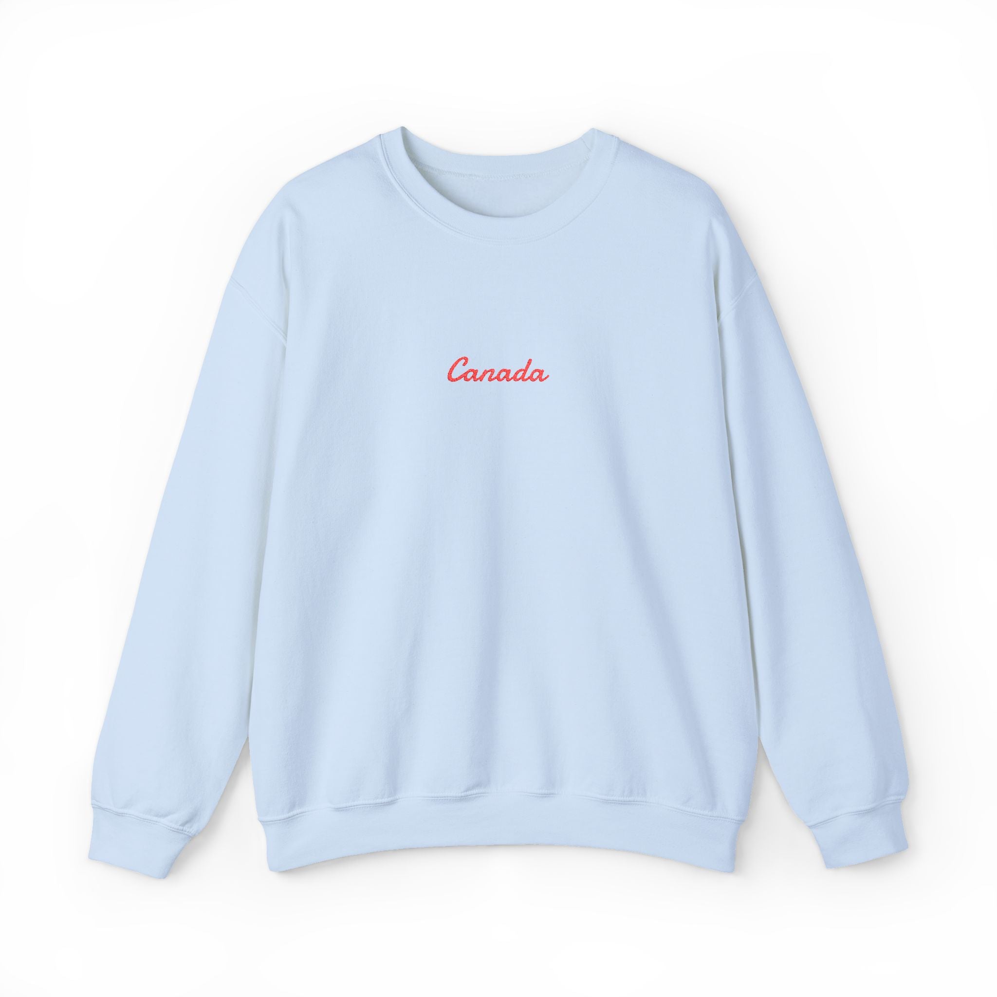 Canada Script Crewneck Sweatshirt — Minimal Red Embroidered Canada Pullover