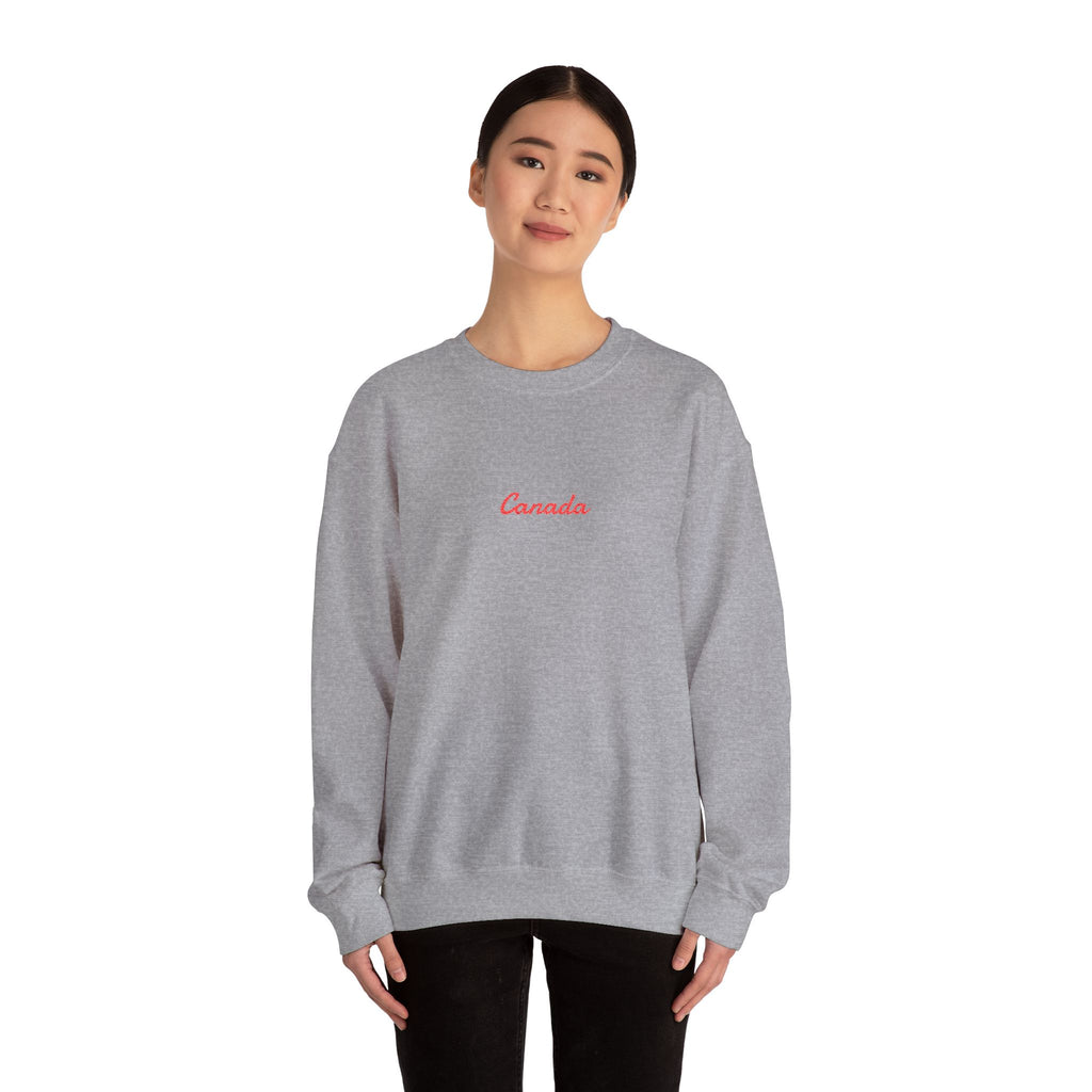 Canada Script Crewneck Sweatshirt — Minimal Red Embroidered Canada Pullover