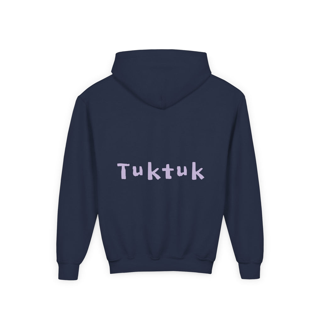 Youth Hoodie — Personalized Lavender Name Hoodie (Front: Myrah Das Gupta, Back: Tuktuk)