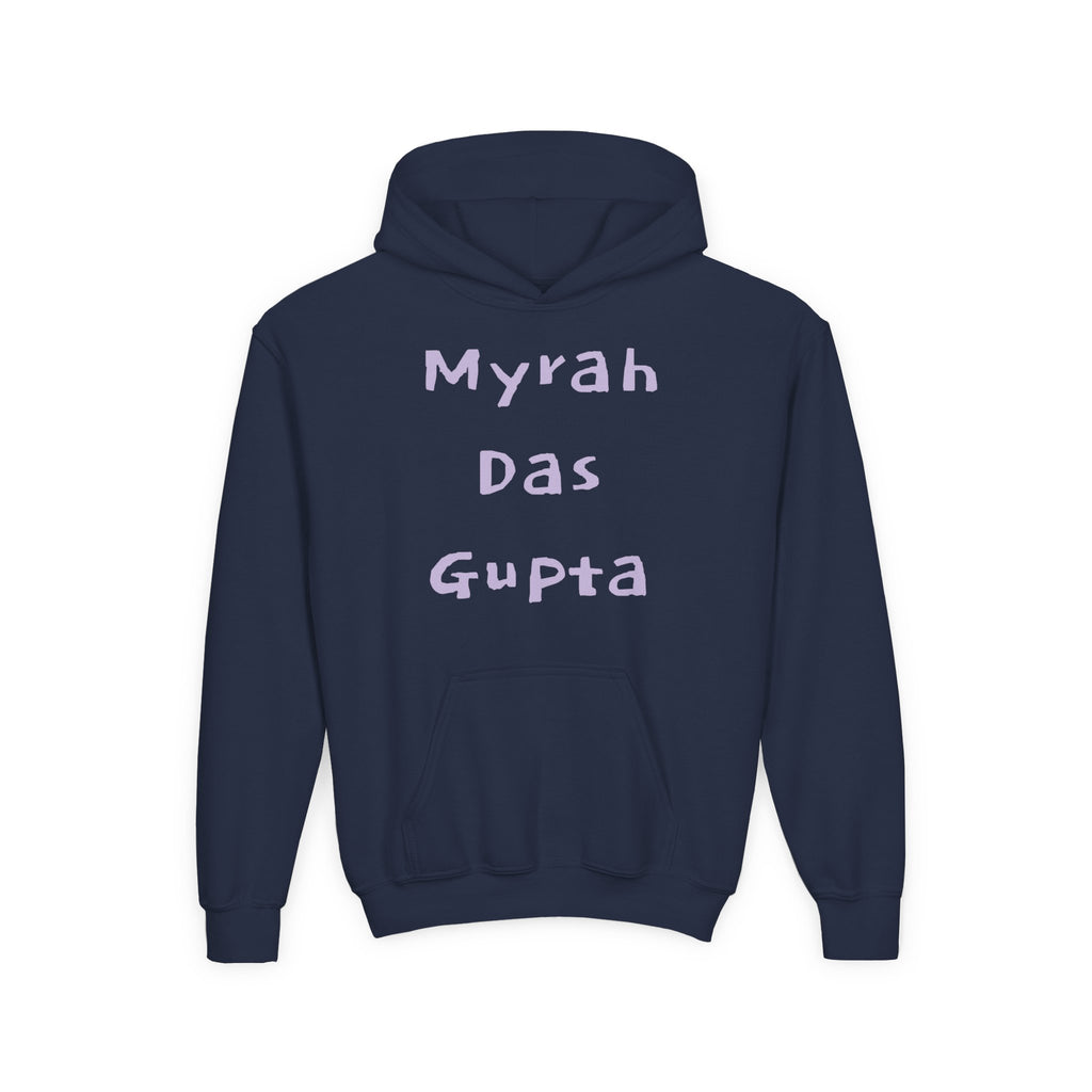 Youth Hoodie — Personalized Lavender Name Hoodie (Front: Myrah Das Gupta, Back: Tuktuk)