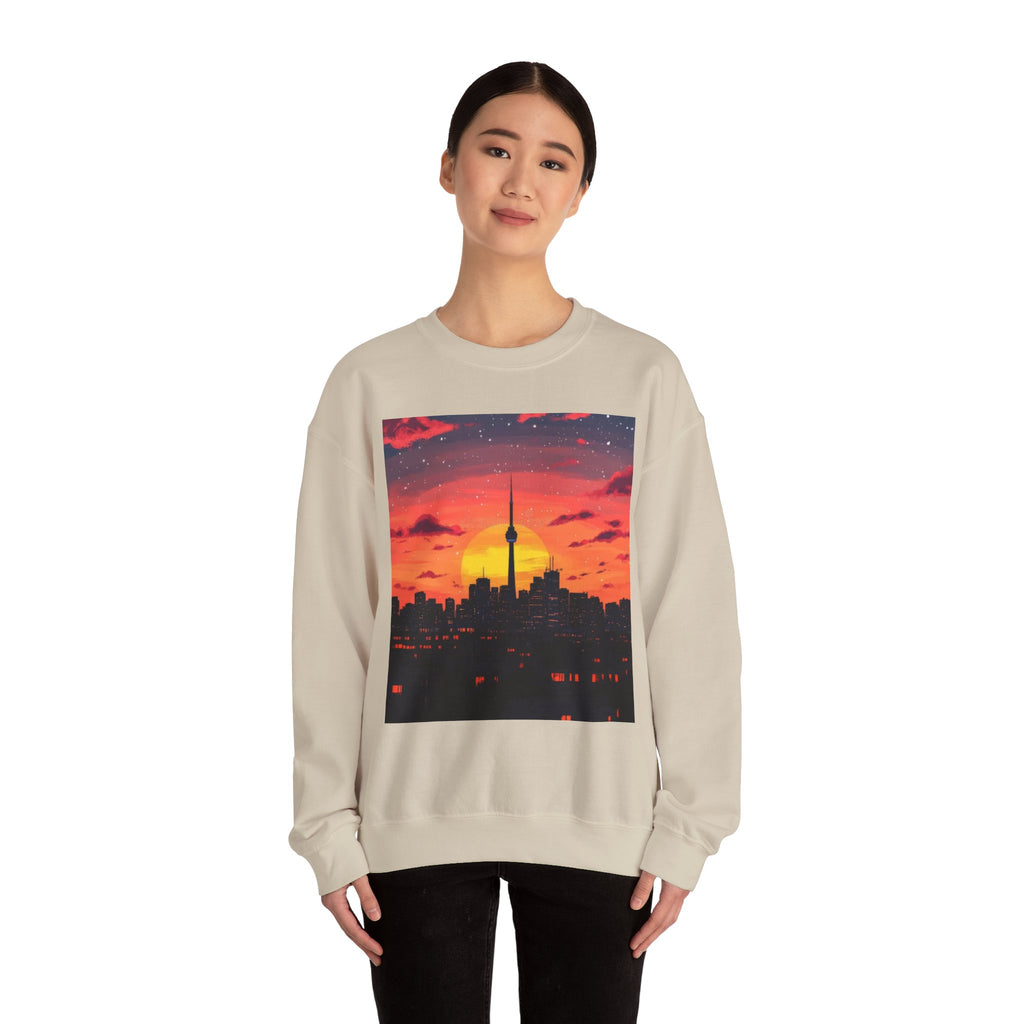 Sunset Skyline Crewneck Sweatshirt — Toronto CN Tower Silhouette Graphic