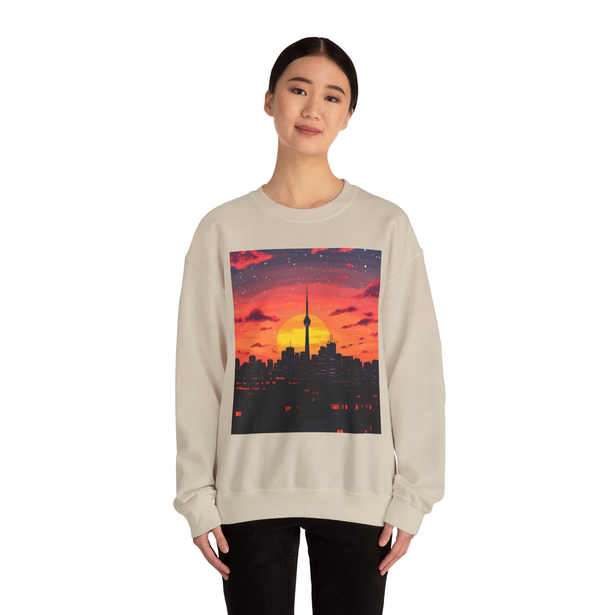 Sunset Skyline Crewneck Sweatshirt — Toronto CN Tower Silhouette Graphic