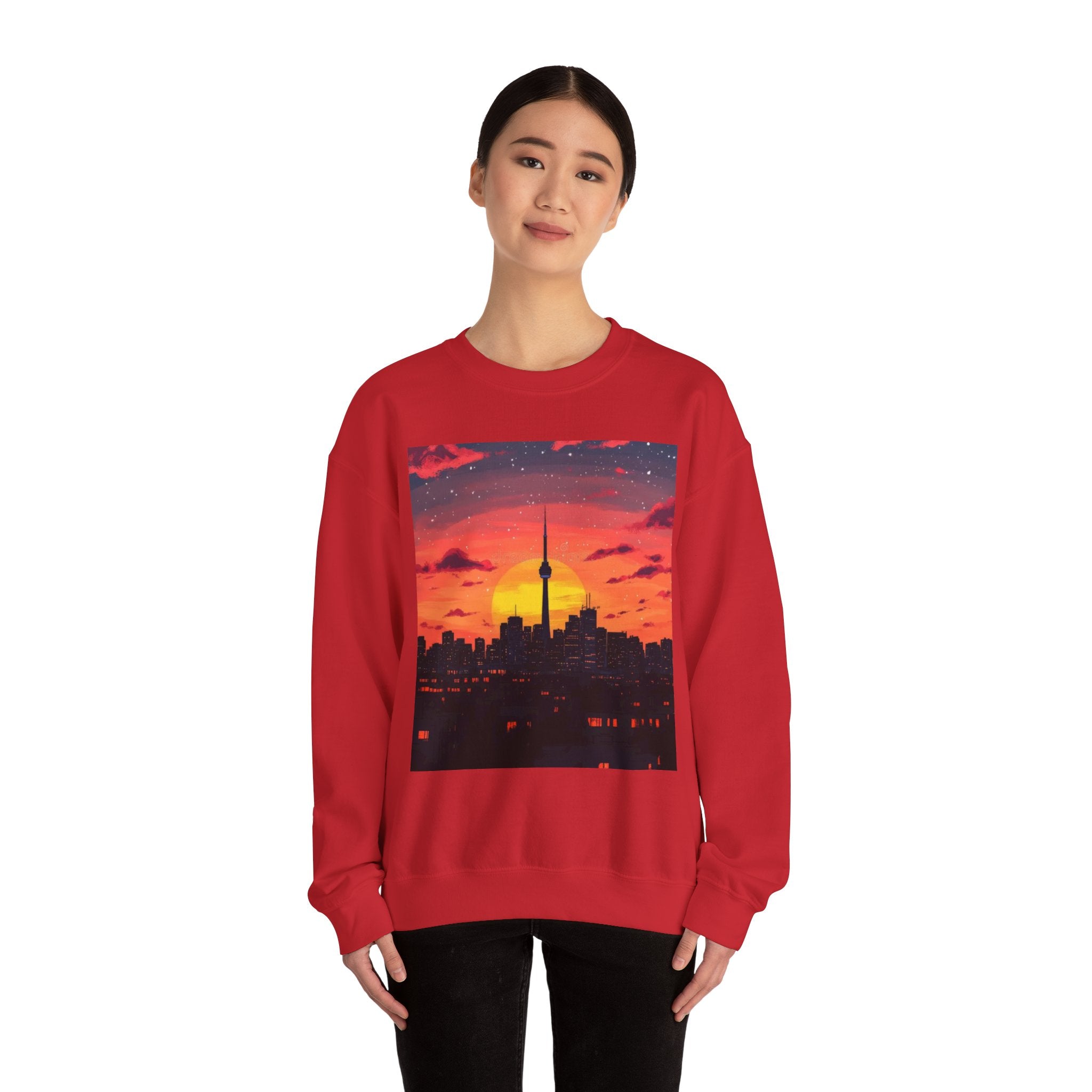 Sunset Skyline Crewneck Sweatshirt — Toronto CN Tower Silhouette Graphic