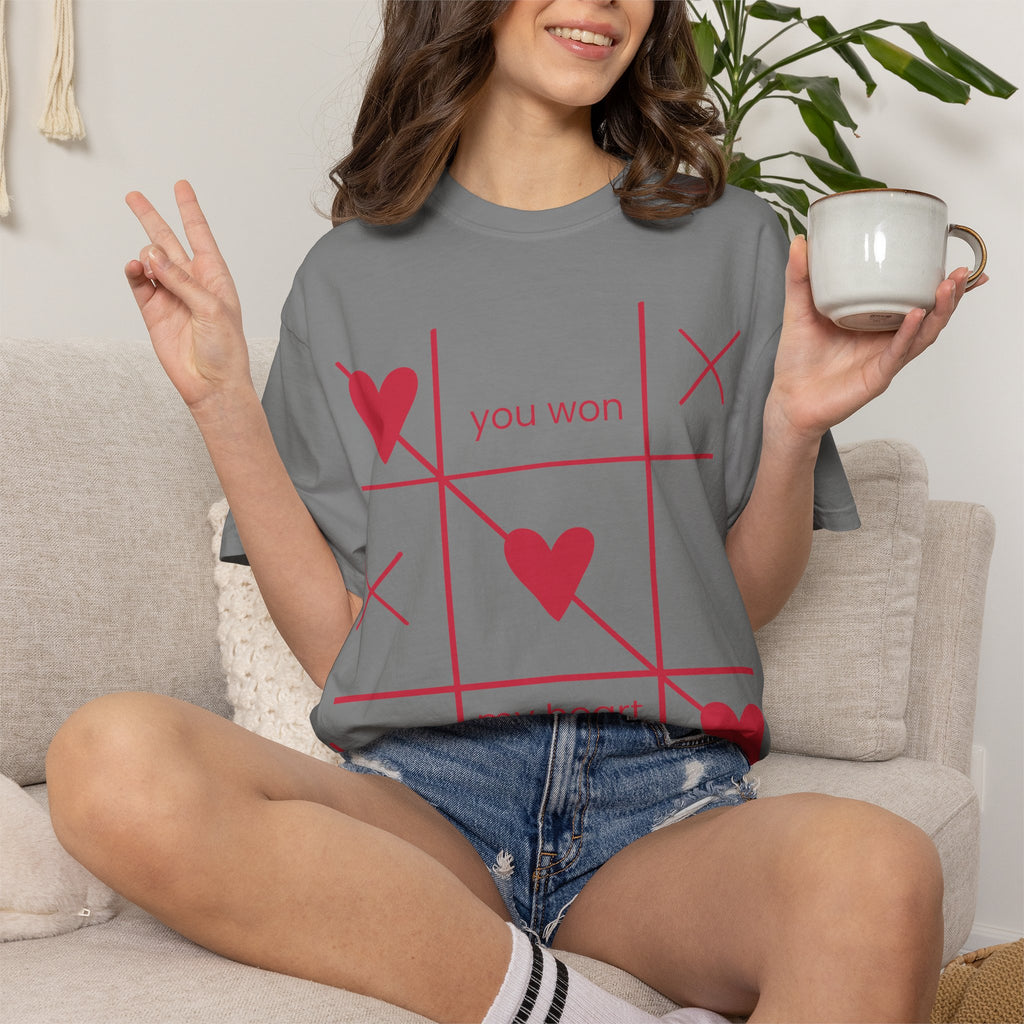 Valentine Tic-Tac-Toe Heart T-Shirt — "You Won My Heart" Graphic Tee