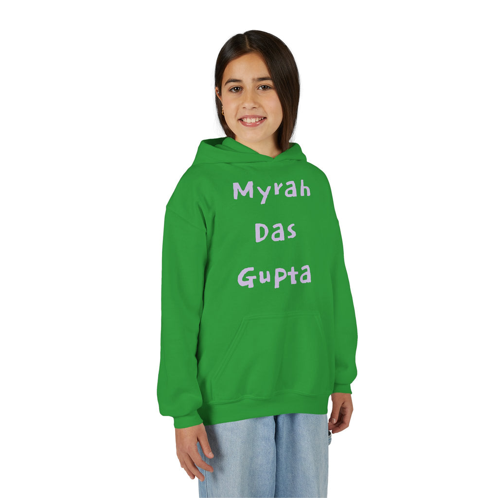Youth Hoodie — Personalized Lavender Name Hoodie (Front: Myrah Das Gupta, Back: Tuktuk)