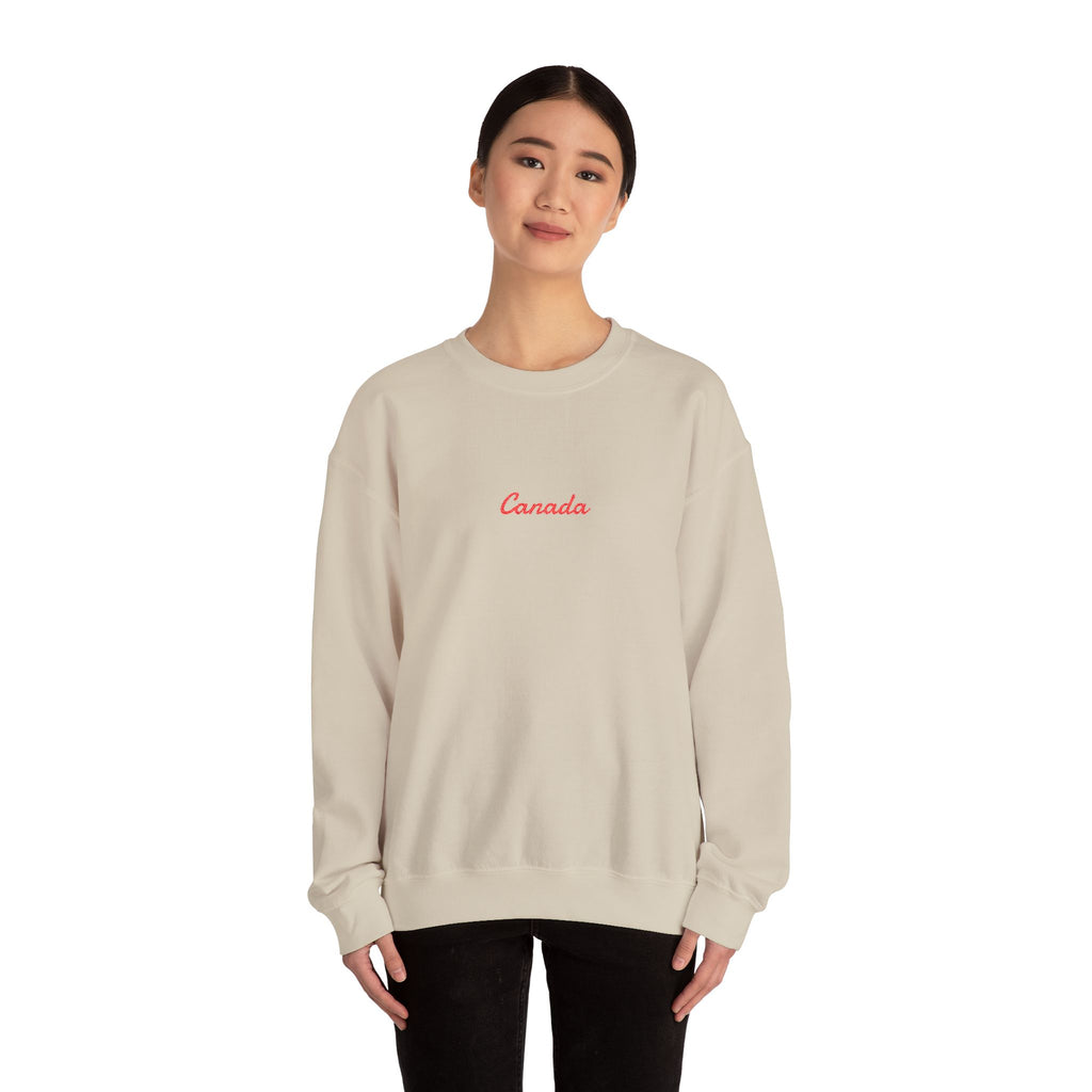 Canada Script Crewneck Sweatshirt — Minimal Red Embroidered Canada Pullover