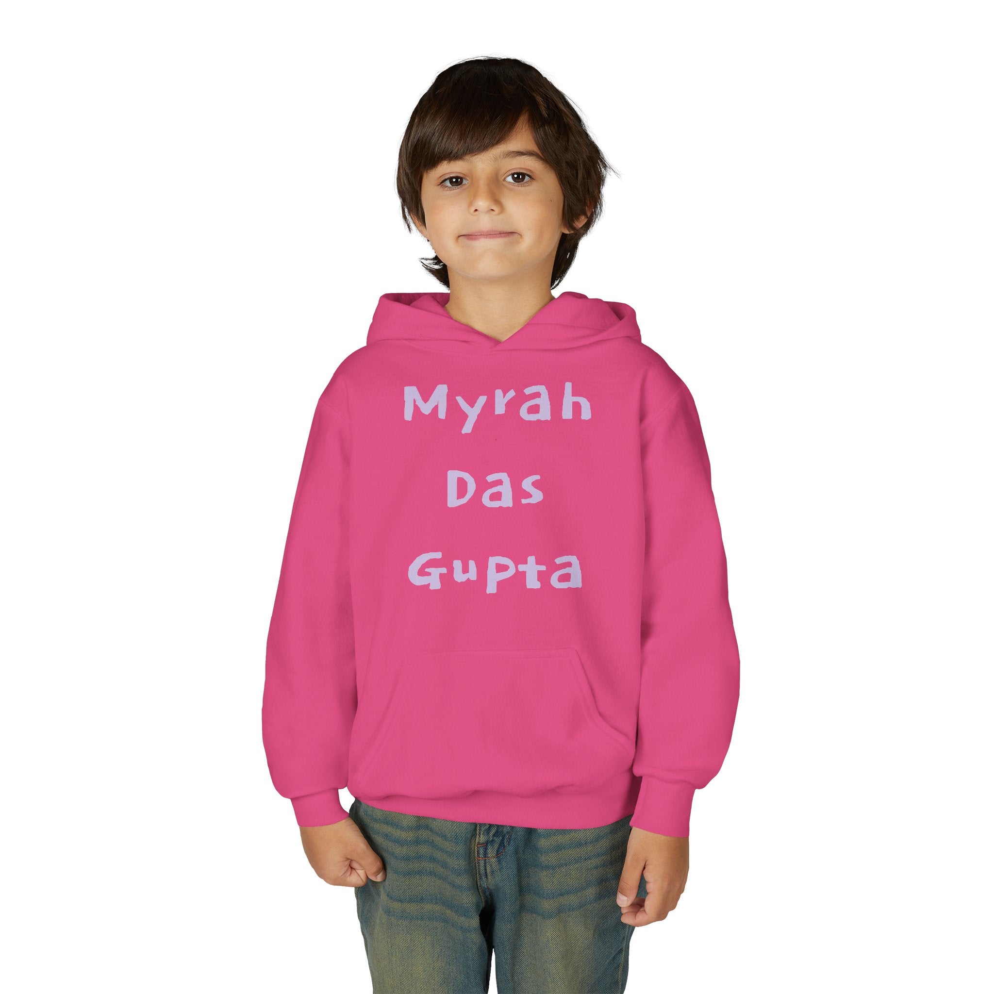 Youth Hoodie — Personalized Lavender Name Hoodie (Front: Myrah Das Gupta, Back: Tuktuk)