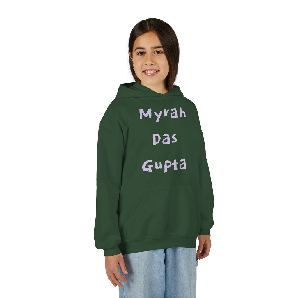 Youth Hoodie — Personalized Lavender Name Hoodie (Front: Myrah Das Gupta, Back: Tuktuk)