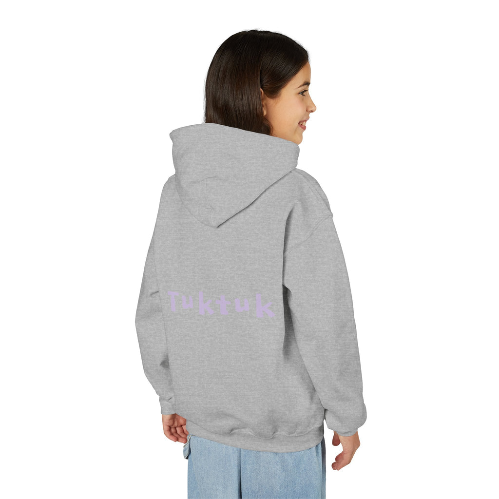 Youth Hoodie — Personalized Lavender Name Hoodie (Front: Myrah Das Gupta, Back: Tuktuk)