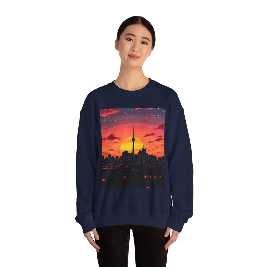 Sunset Skyline Crewneck Sweatshirt — Toronto CN Tower Silhouette Graphic
