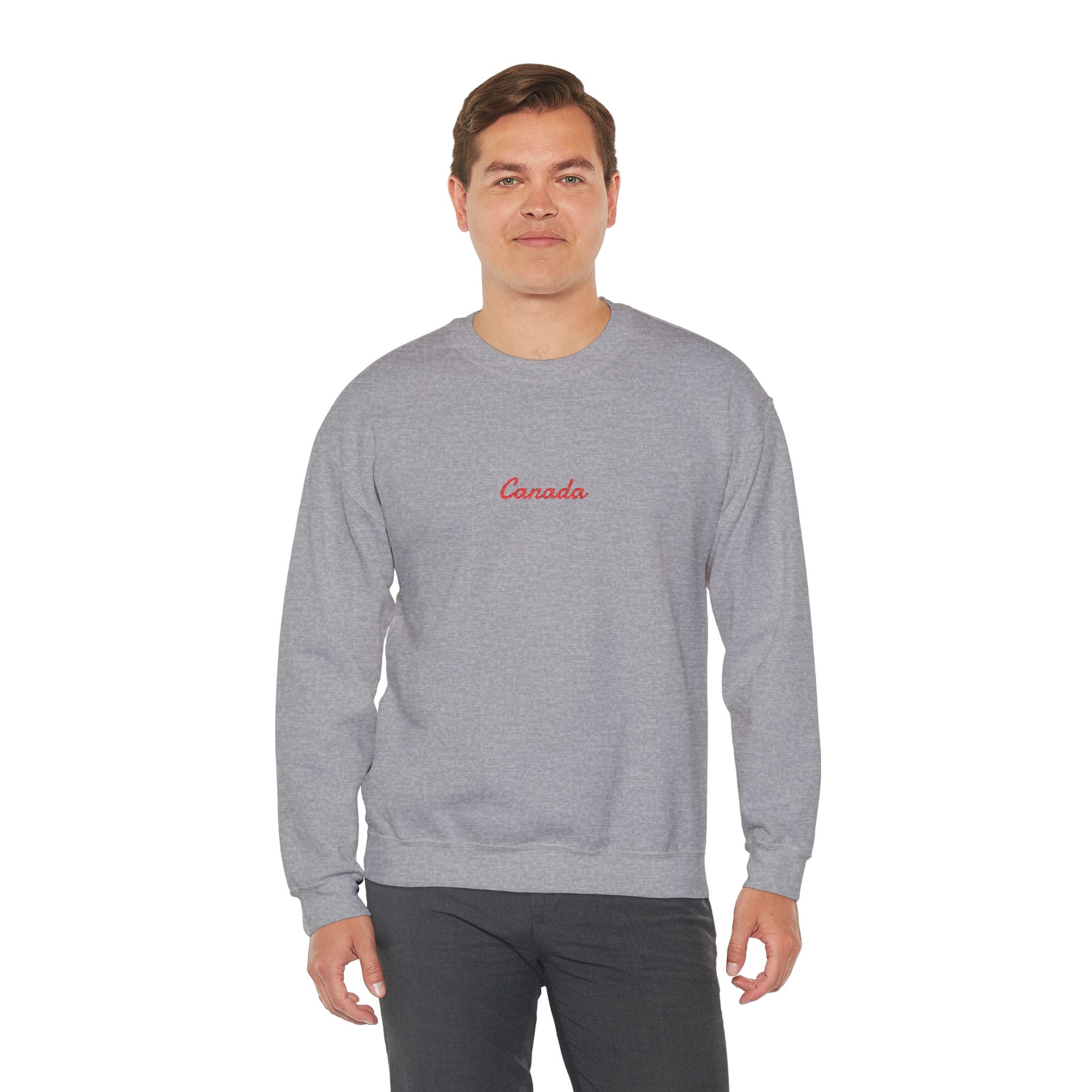 Canada Script Crewneck Sweatshirt — Minimal Red Embroidered Canada Pullover
