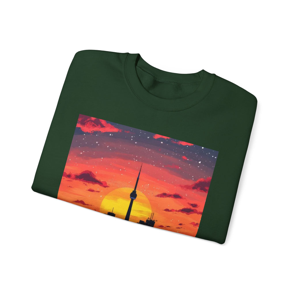 Sunset Skyline Crewneck Sweatshirt — Toronto CN Tower Silhouette Graphic