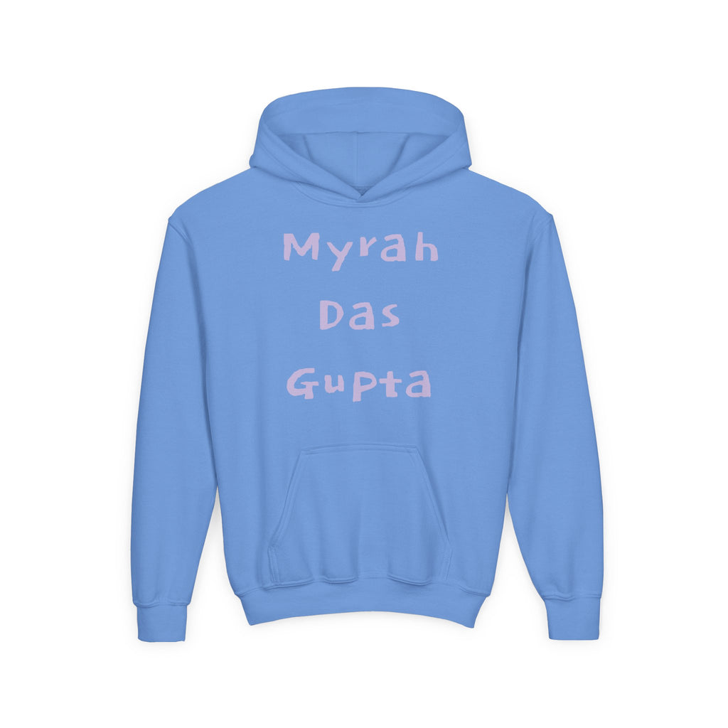Youth Hoodie — Personalized Lavender Name Hoodie (Front: Myrah Das Gupta, Back: Tuktuk)