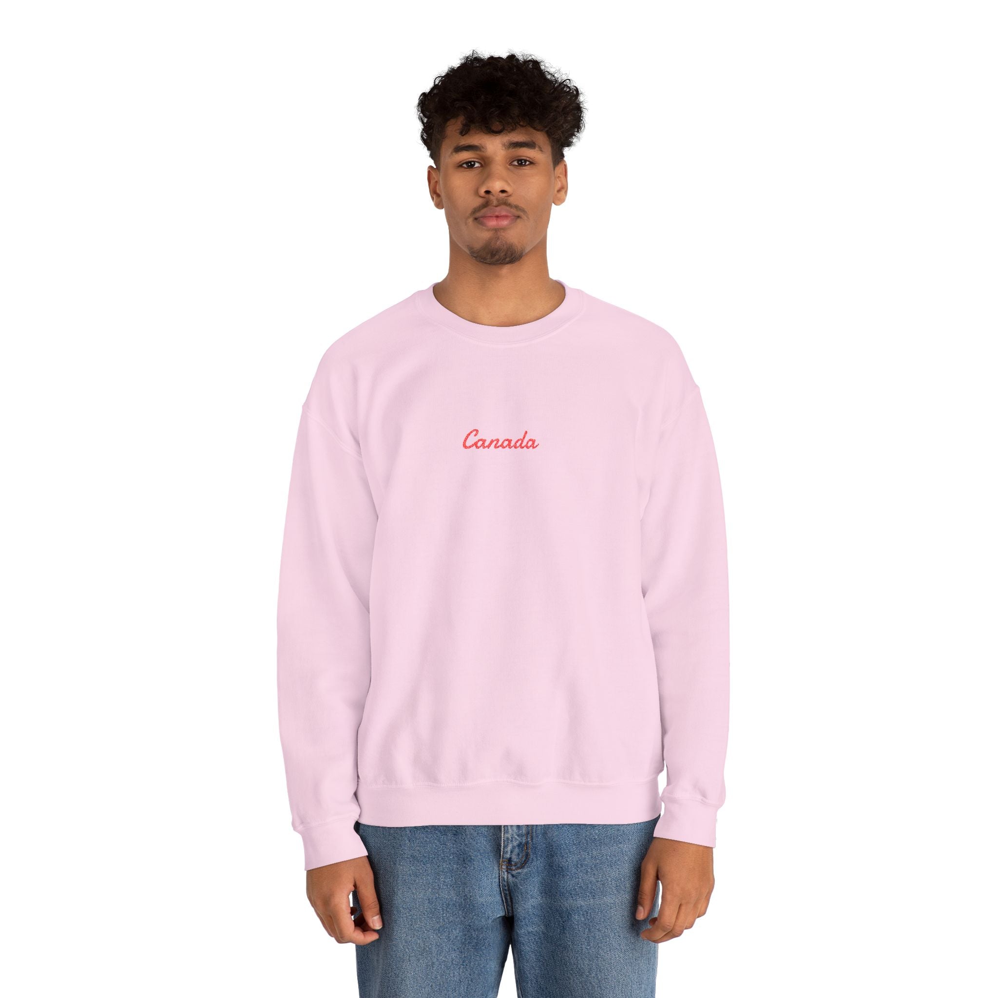 Canada Script Crewneck Sweatshirt — Minimal Red Embroidered Canada Pullover