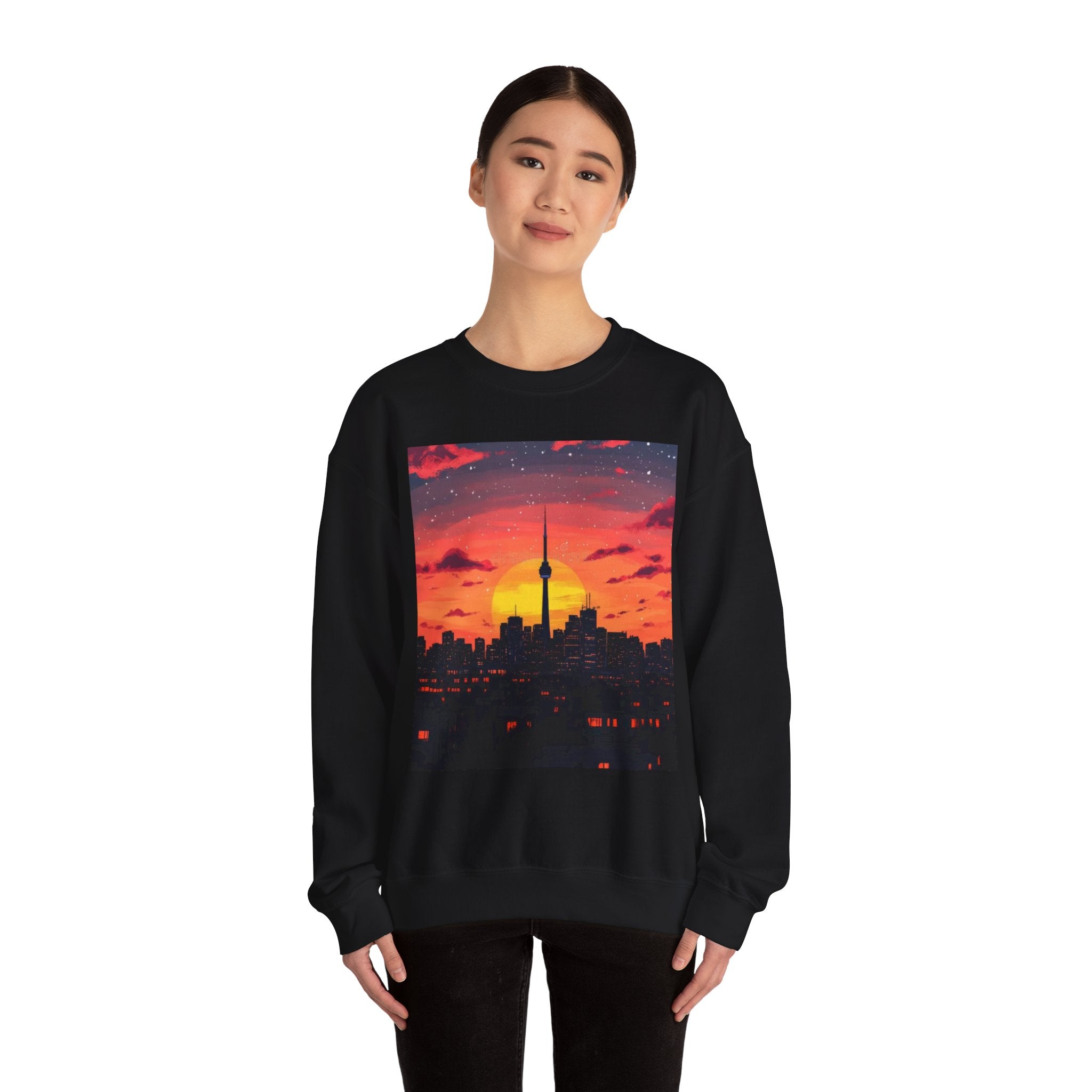 Sunset Skyline Crewneck Sweatshirt — Toronto CN Tower Silhouette Graphic
