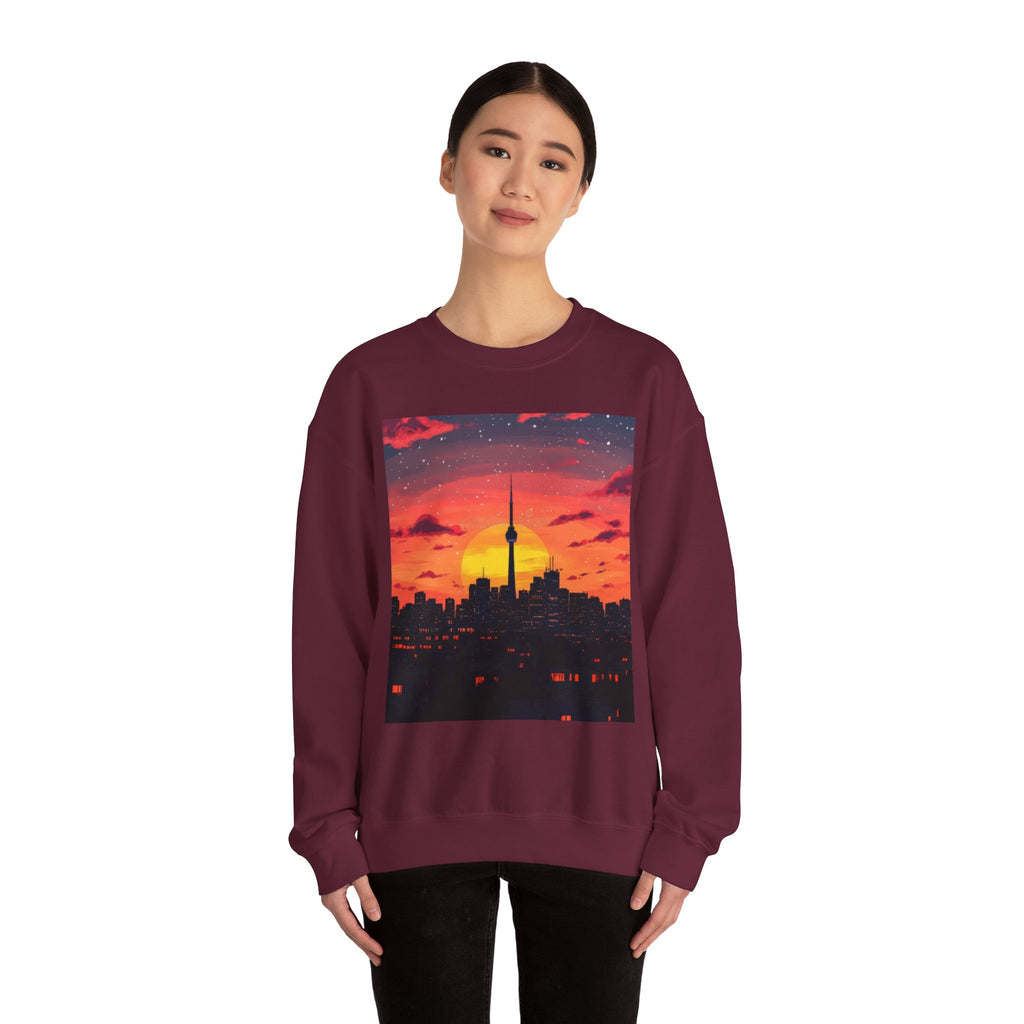 Sunset Skyline Crewneck Sweatshirt — Toronto CN Tower Silhouette Graphic