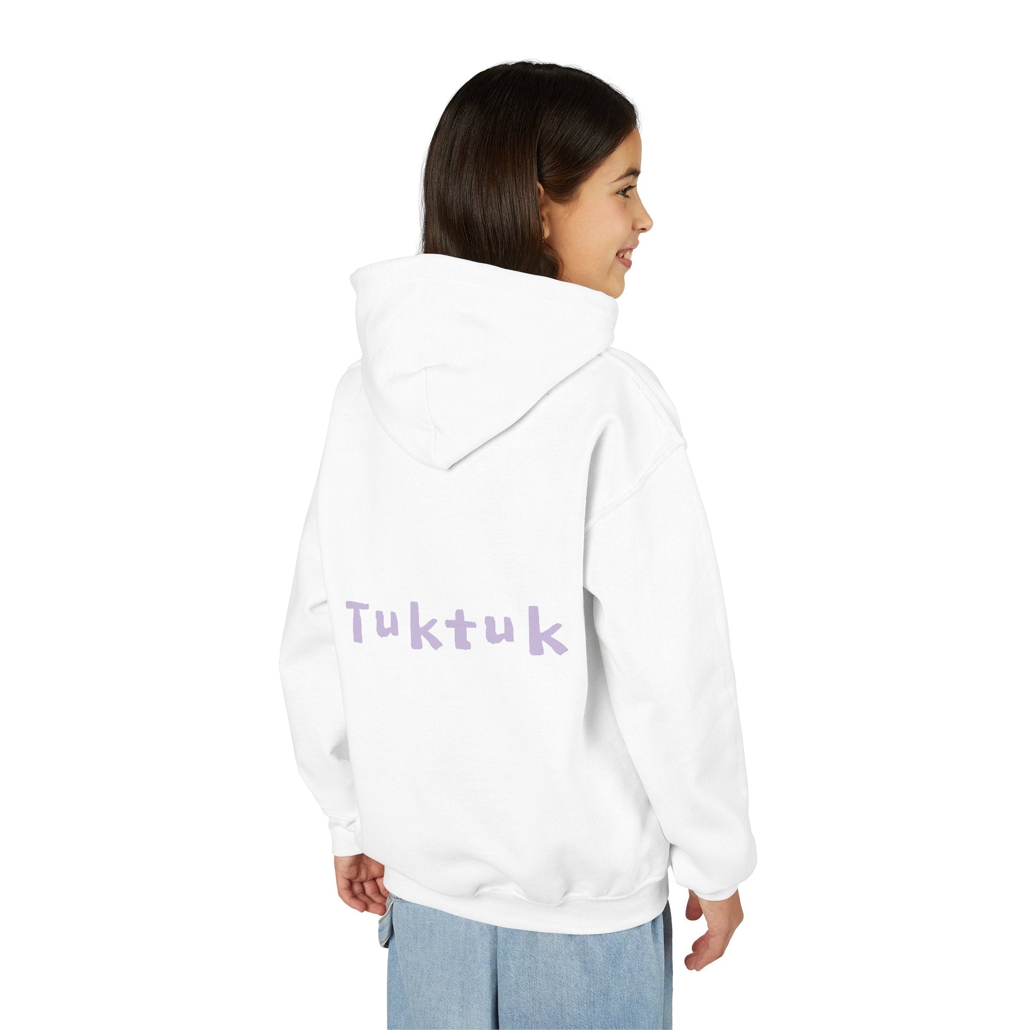 Youth Hoodie — Personalized Lavender Name Hoodie (Front: Myrah Das Gupta, Back: Tuktuk)