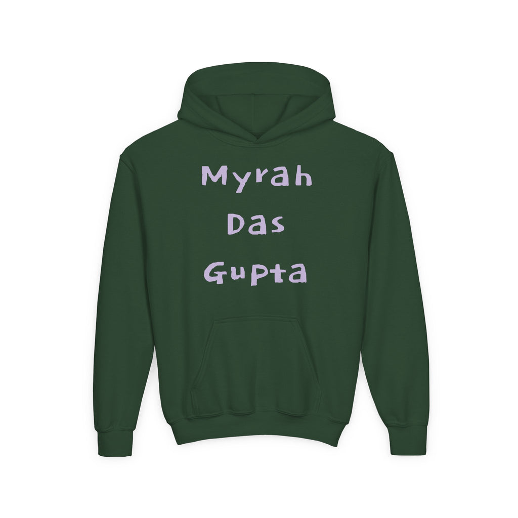 Youth Hoodie — Personalized Lavender Name Hoodie (Front: Myrah Das Gupta, Back: Tuktuk)