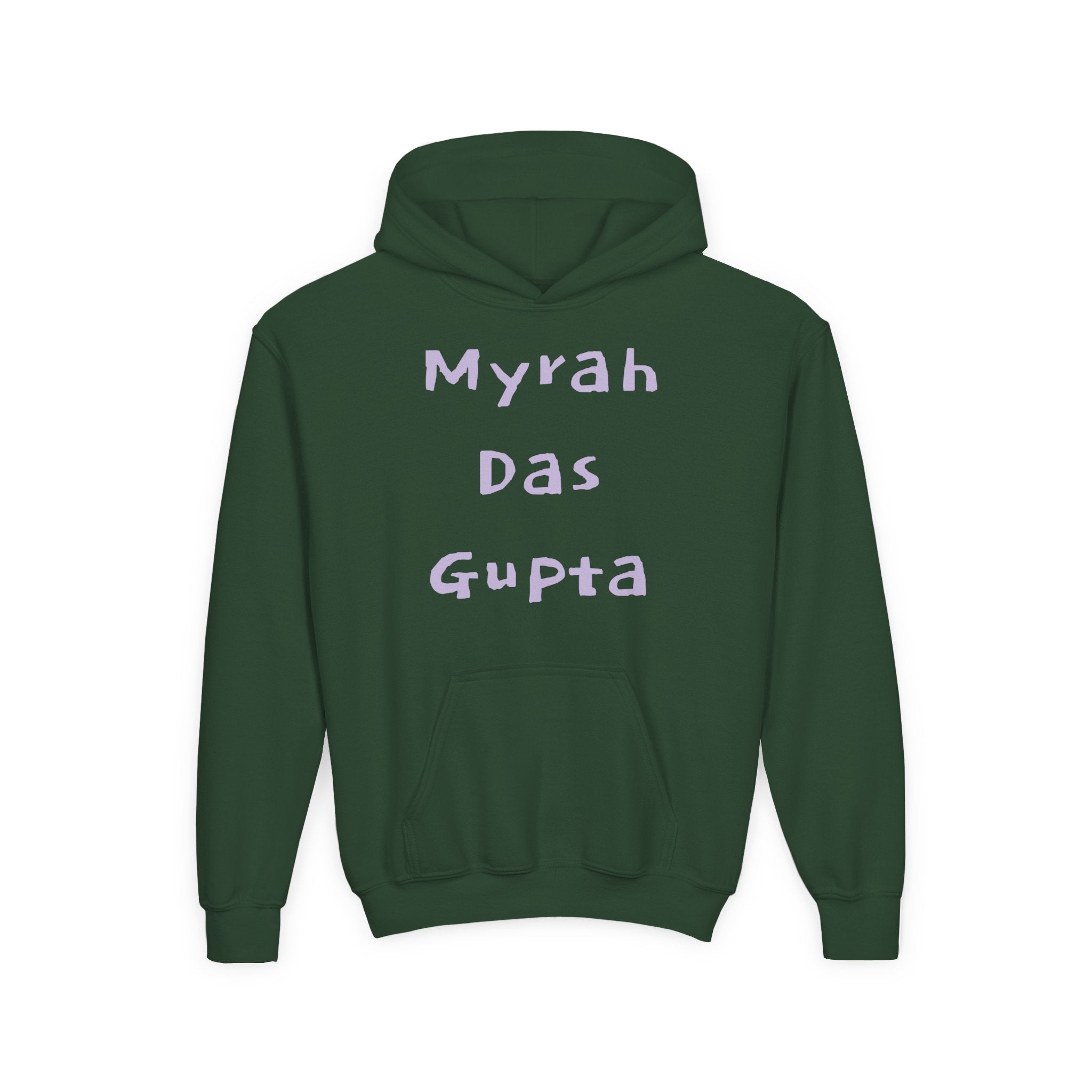 Youth Hoodie — Personalized Lavender Name Hoodie (Front: Myrah Das Gupta, Back: Tuktuk)