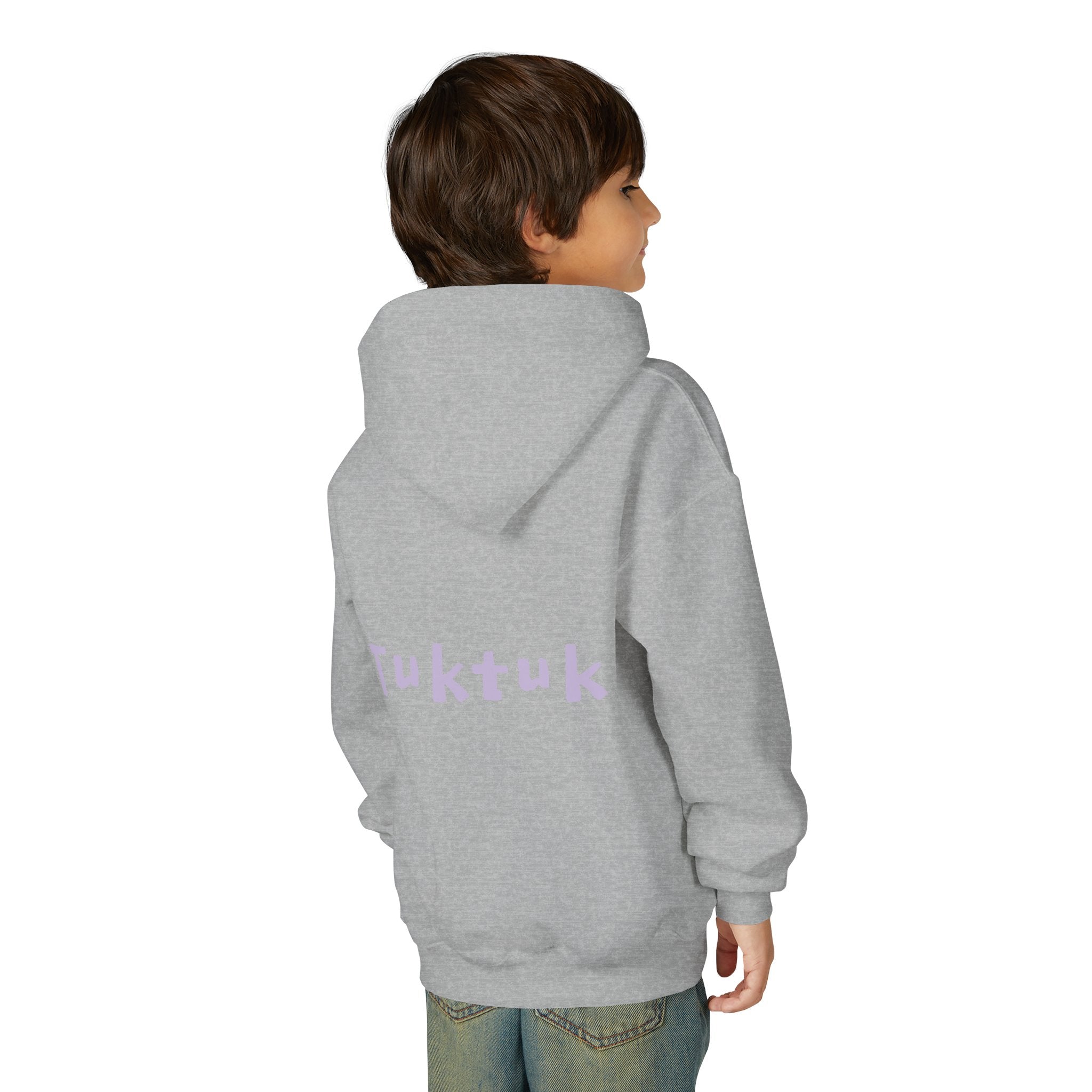 Youth Hoodie — Personalized Lavender Name Hoodie (Front: Myrah Das Gupta, Back: Tuktuk)