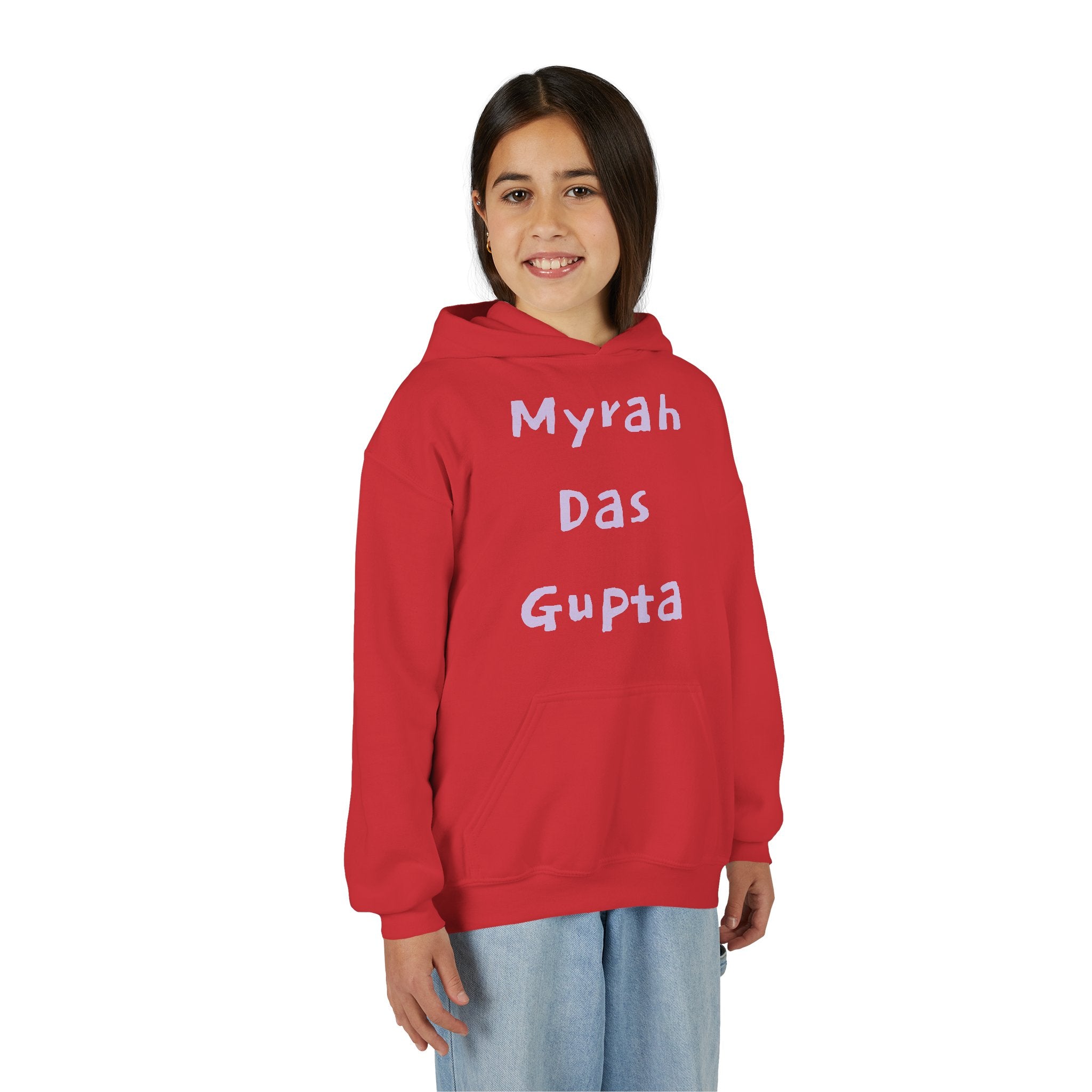 Youth Hoodie — Personalized Lavender Name Hoodie (Front: Myrah Das Gupta, Back: Tuktuk)