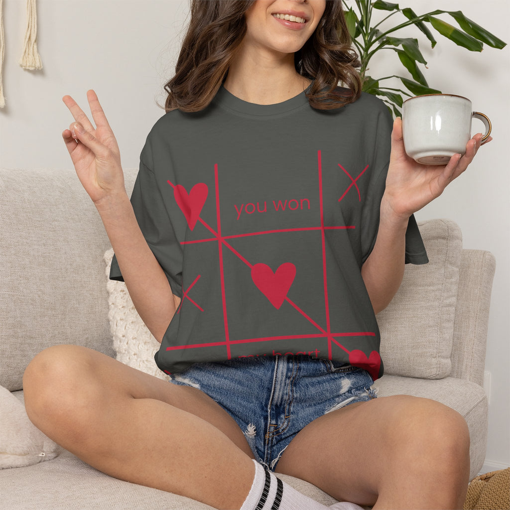 Valentine Tic-Tac-Toe Heart T-Shirt — "You Won My Heart" Graphic Tee