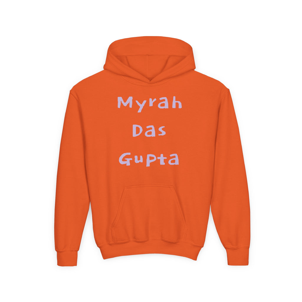Youth Hoodie — Personalized Lavender Name Hoodie (Front: Myrah Das Gupta, Back: Tuktuk)