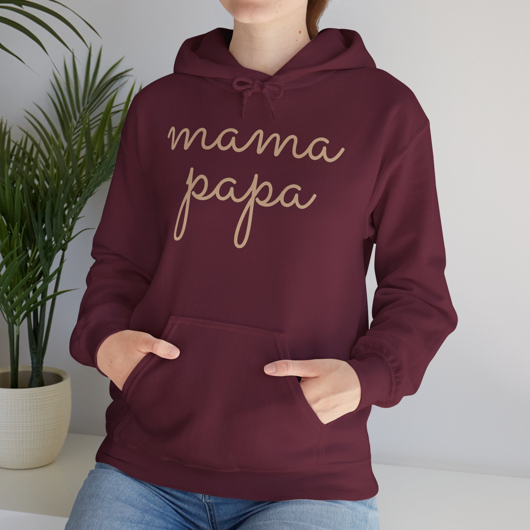 Mama Papa Hoodie — Minimal Script Parent Matching Pullover