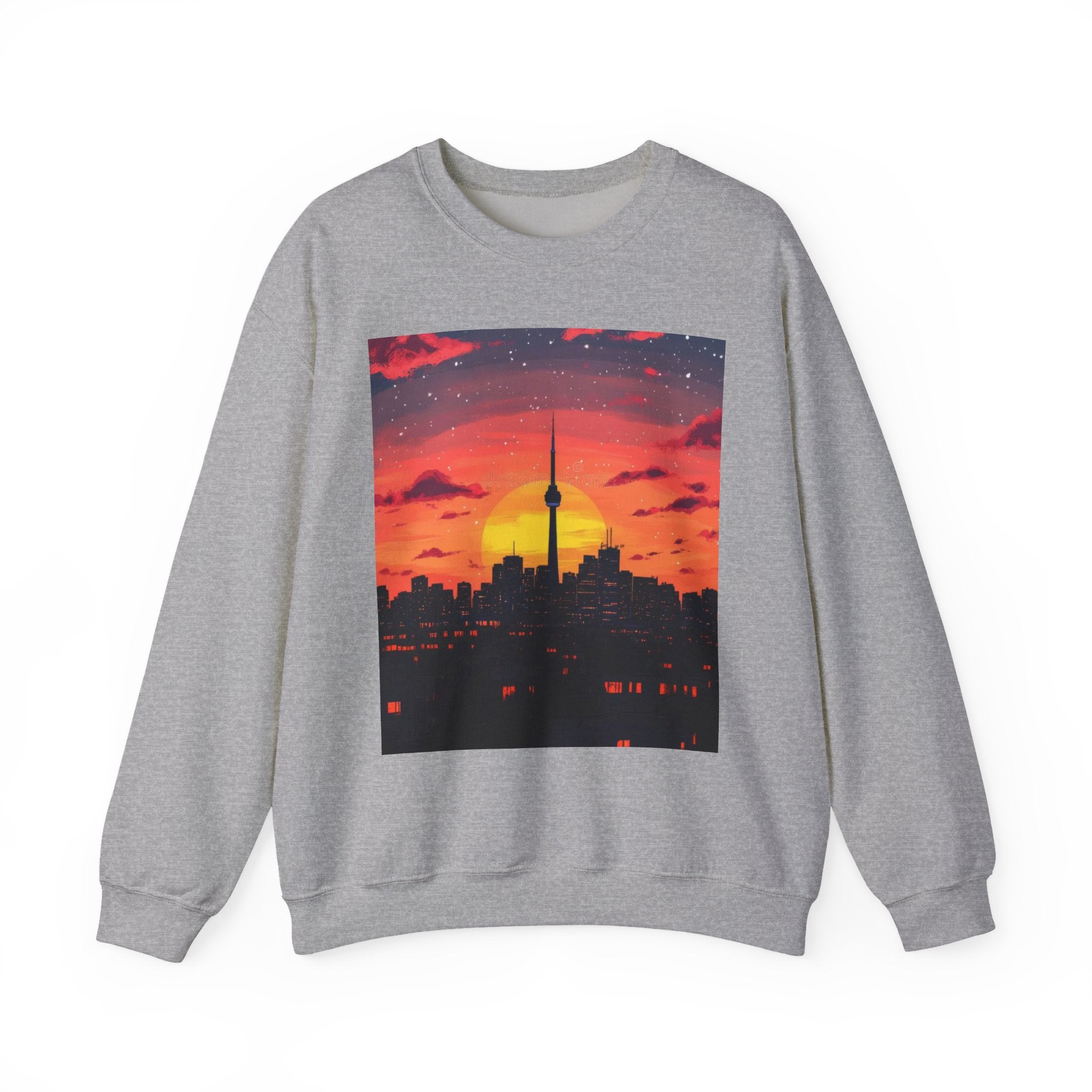 Sunset Skyline Crewneck Sweatshirt — Toronto CN Tower Silhouette Graphic