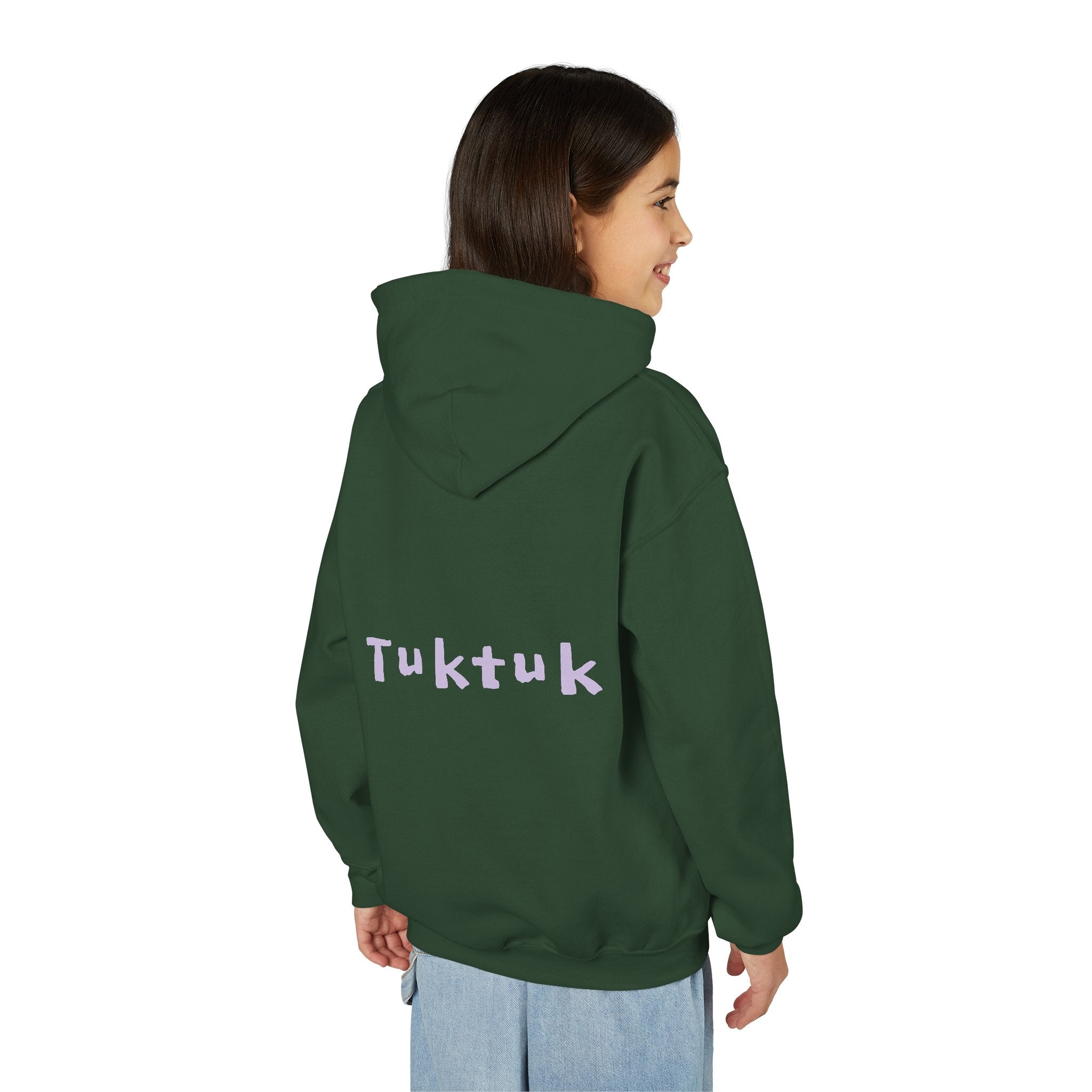 Youth Hoodie — Personalized Lavender Name Hoodie (Front: Myrah Das Gupta, Back: Tuktuk)