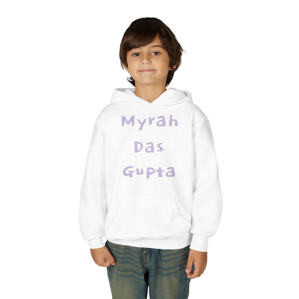Youth Hoodie — Personalized Lavender Name Hoodie (Front: Myrah Das Gupta, Back: Tuktuk)