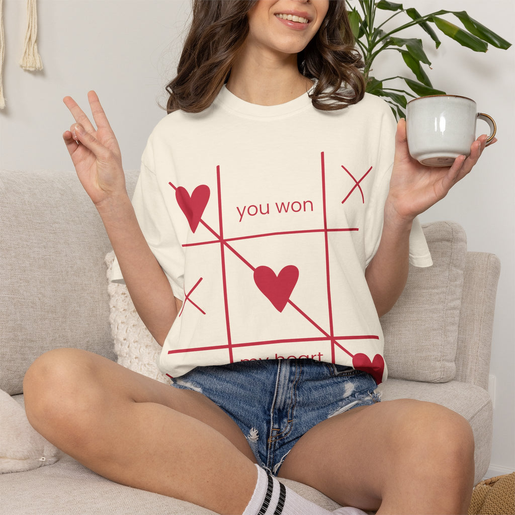 Valentine Tic-Tac-Toe Heart T-Shirt — "You Won My Heart" Graphic Tee