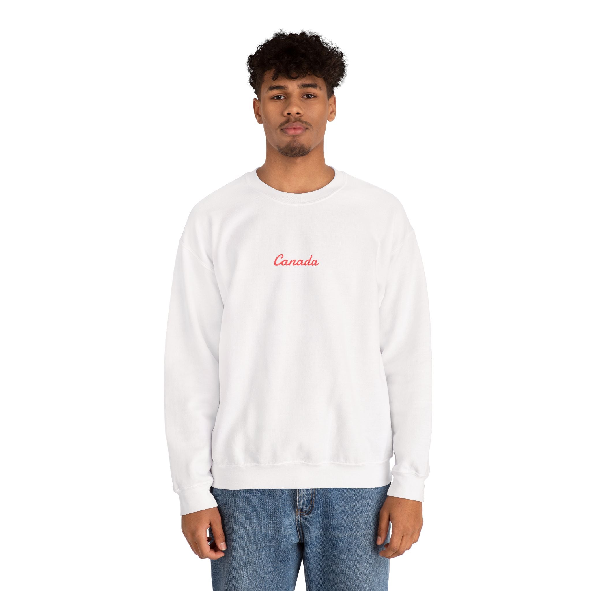 Canada Script Crewneck Sweatshirt — Minimal Red Embroidered Canada Pullover