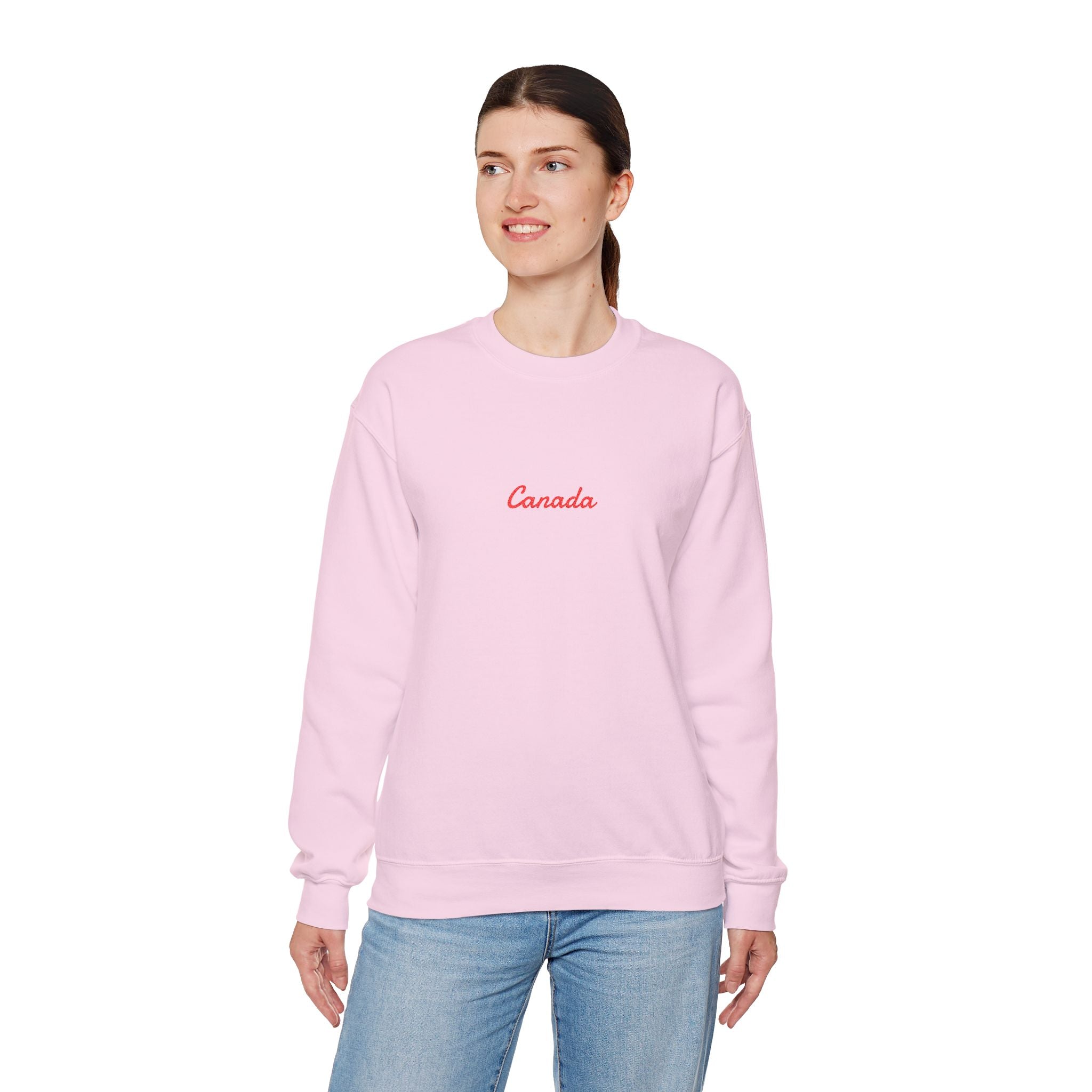 Canada Script Crewneck Sweatshirt — Minimal Red Embroidered Canada Pullover