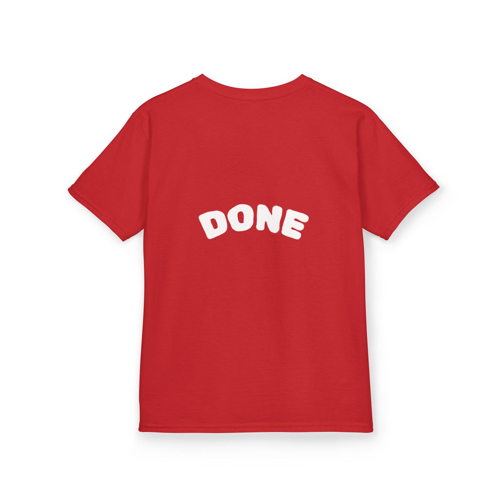 Kids Tee — “Do It NOW / DONE” Motivational Red Shirt