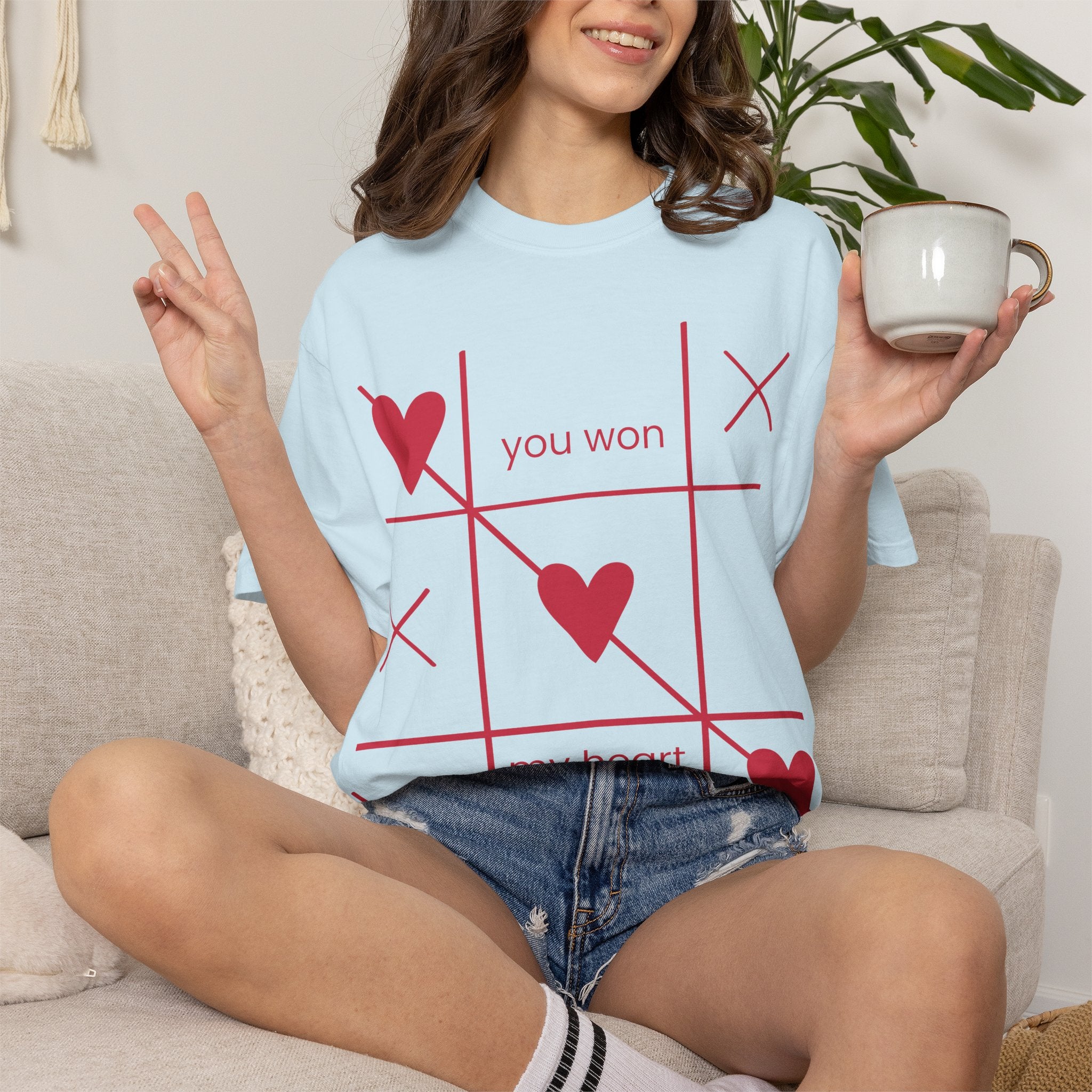 Valentine Tic-Tac-Toe Heart T-Shirt — "You Won My Heart" Graphic Tee