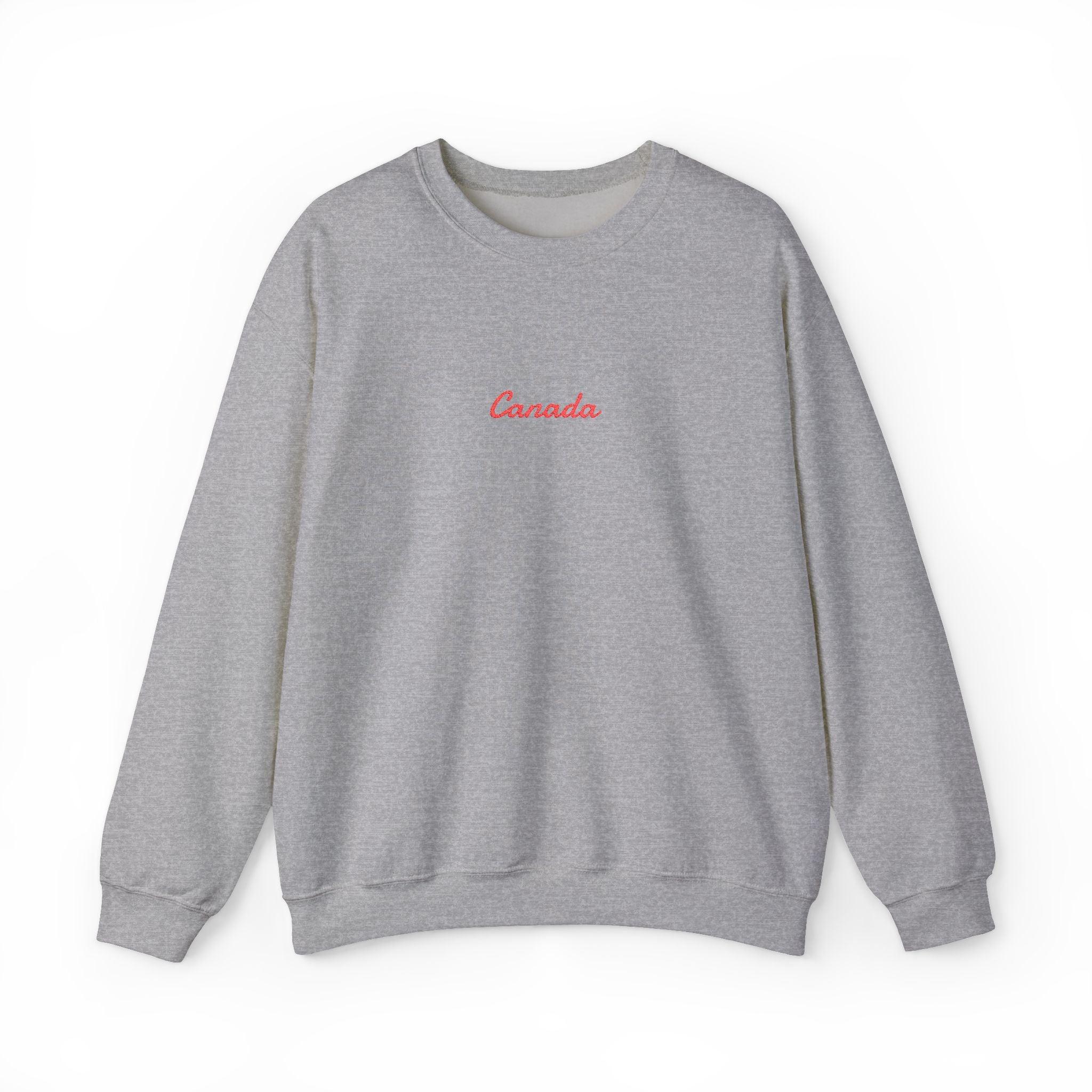 Canada Script Crewneck Sweatshirt — Minimal Red Embroidered Canada Pullover